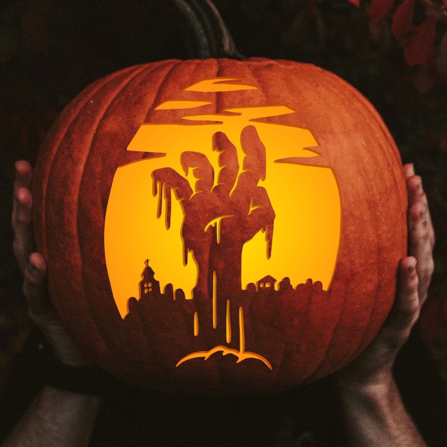 Printable Pumpkin Carving Pattern Zombie Hand Etsy Canada
