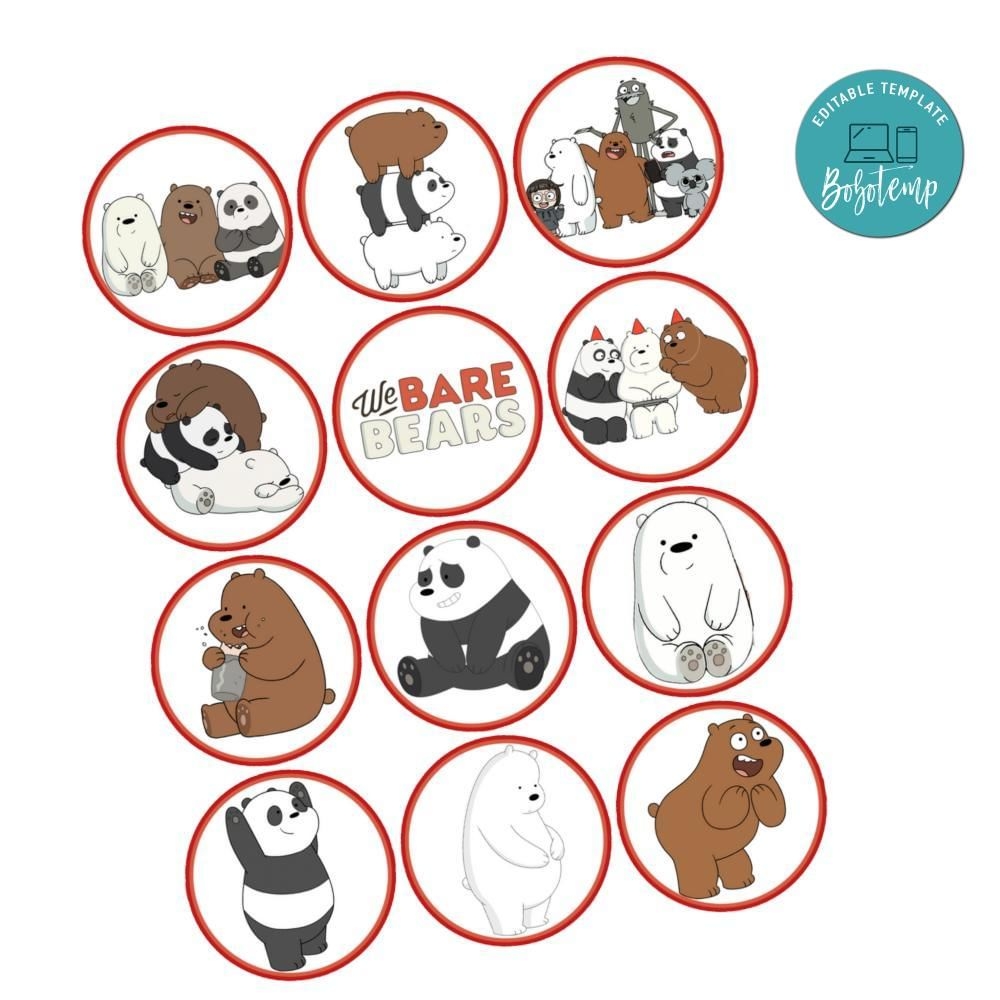 We Bare Bears Cupcake Toppers Template Printable Instant Download Bobotemp