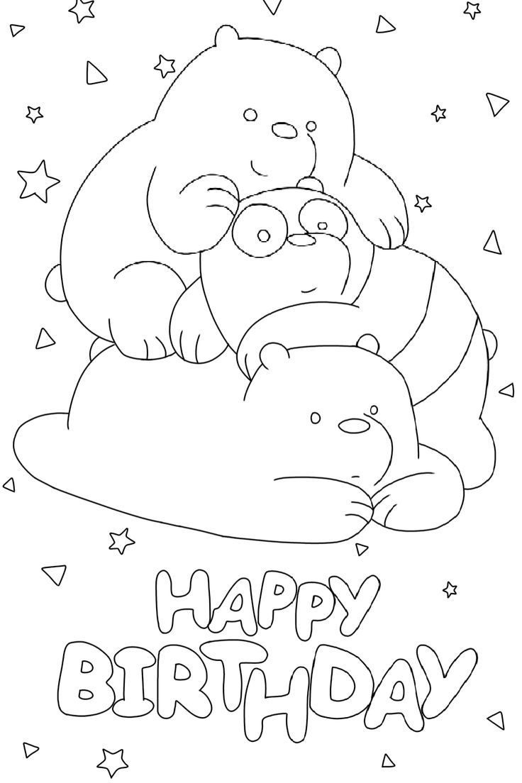 We Bare Bears Happy Birthday Coloring Pages For Kids