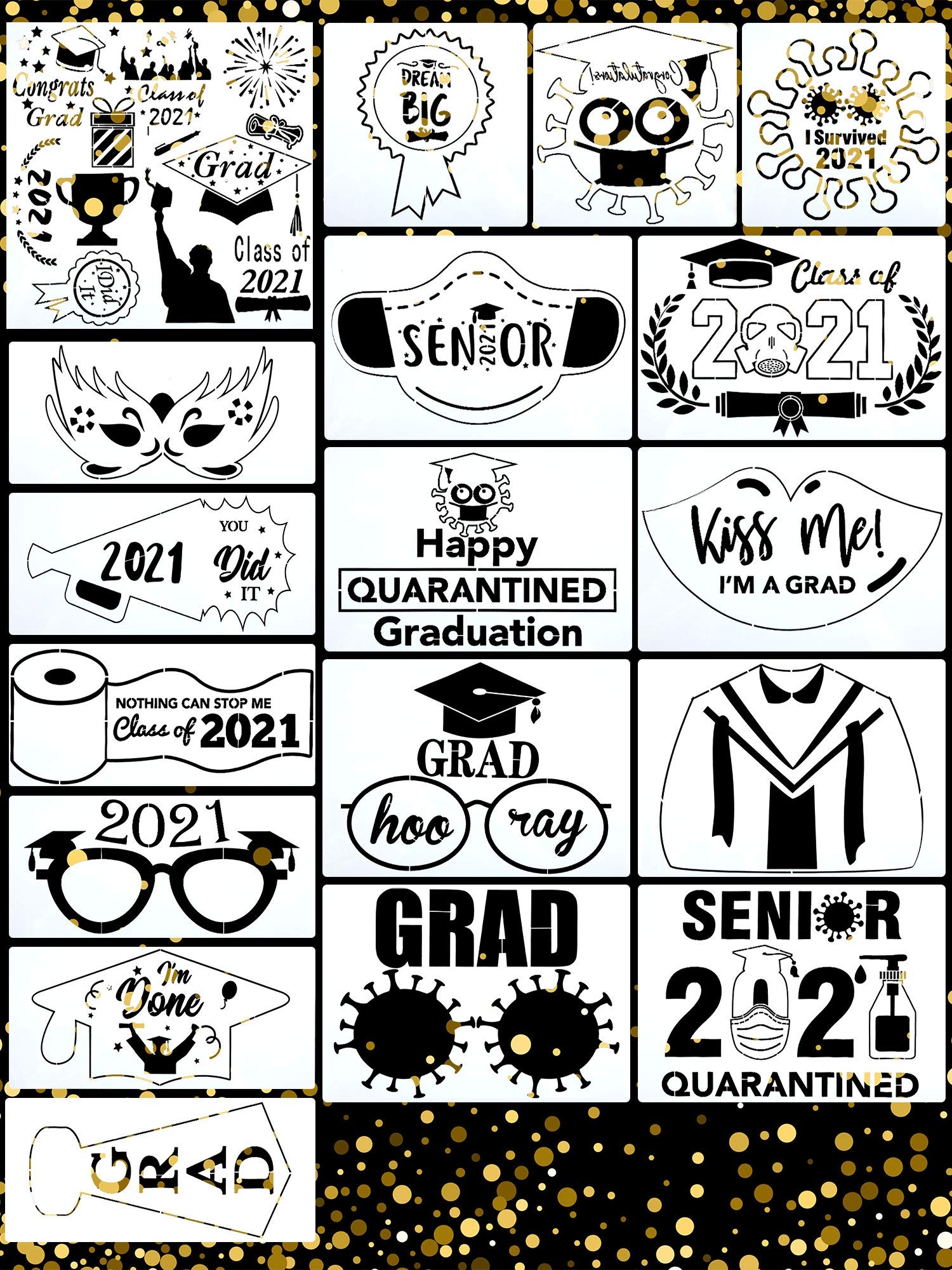 18 Pieces Graduation Stencils Templates Classroom Decor Template For Painting Reusable Plastic Drawing Stencils Journal Painting Templates For Graduation Party Classroom Decor DIY Craft Scrapbook Amazon ae Arts Crafts
