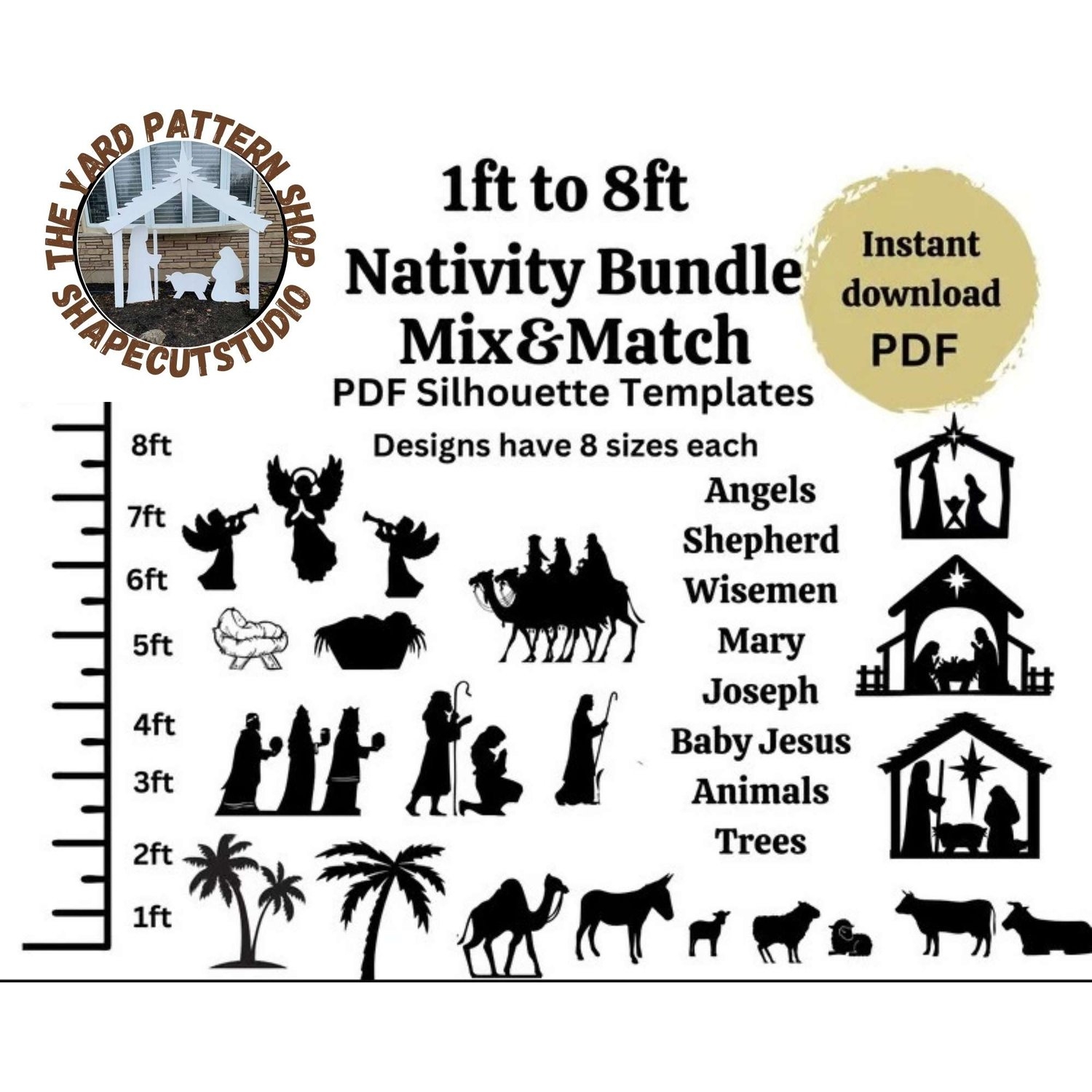 1ft 8ft Complete Nativity Scene Bundle PDF Template Printable Trace And Cut Christmas Sign Template Stencils Christmas Lawn Decorations Payhip