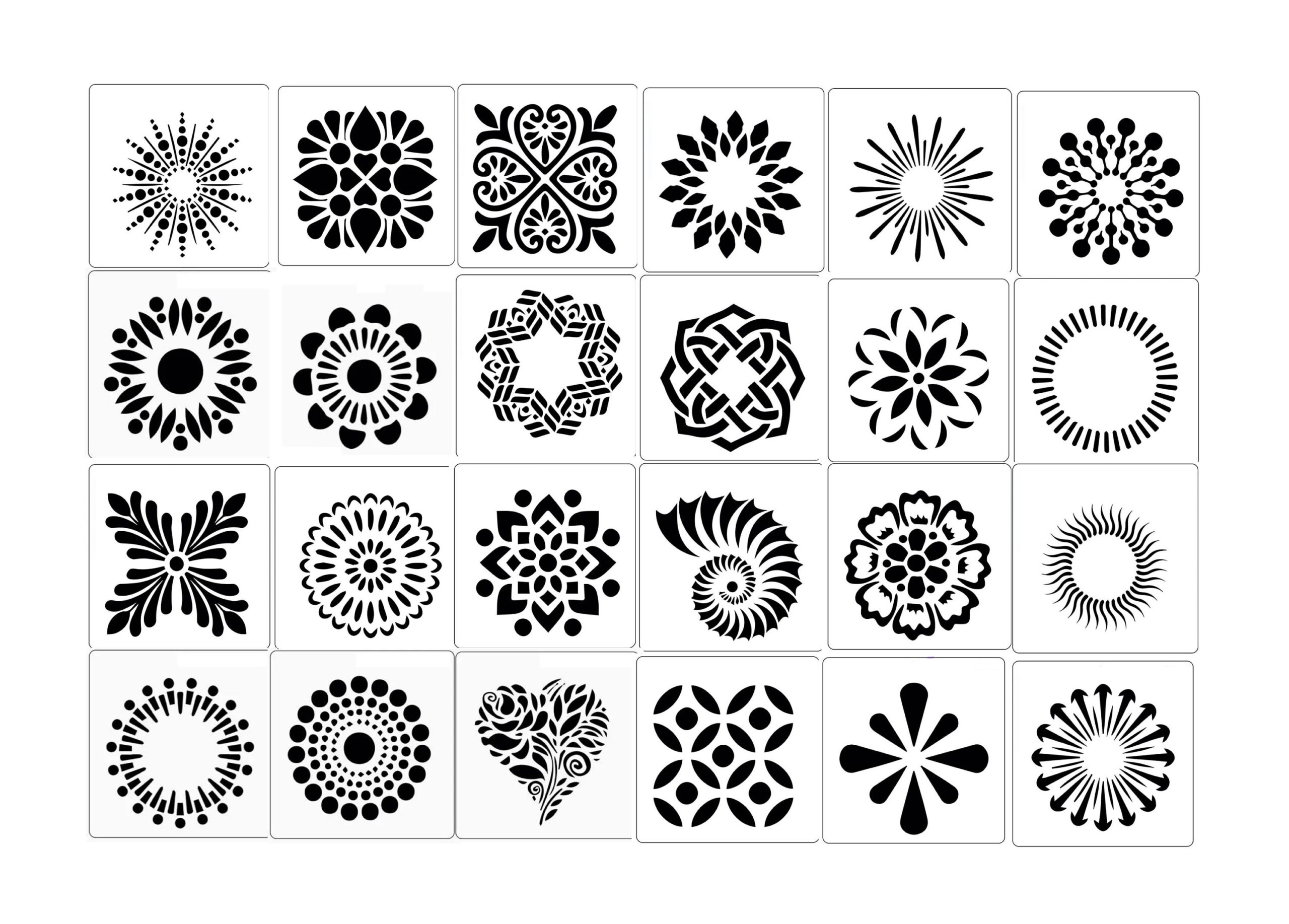 24 Pack Mandala Stencils For Artwork 4 X 4 Inch Pattern Stencils For Furniture Clothes Journals Arts And Crafts Projects Etsy