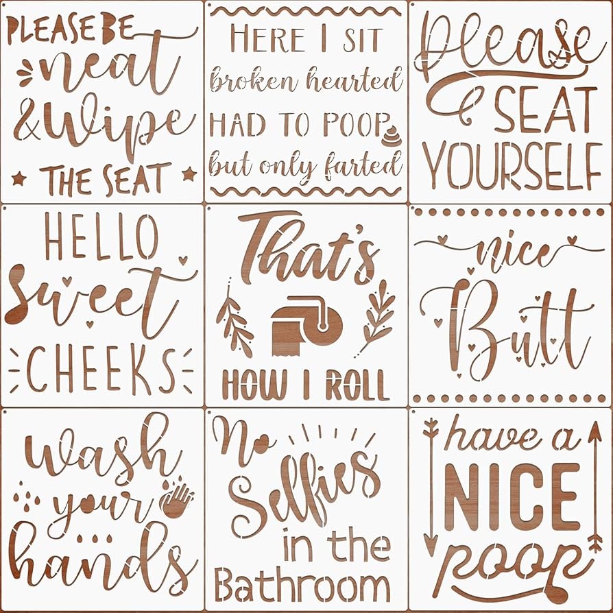 Amazon 9 Pieces Bathroom Stencils Bathroom Wall Decor Sign Stencils Reusable Quote Saying Stencils Template With Open Ring For Painting On Wood Wall Mirror Bathroom Decor Tools Home Improvement