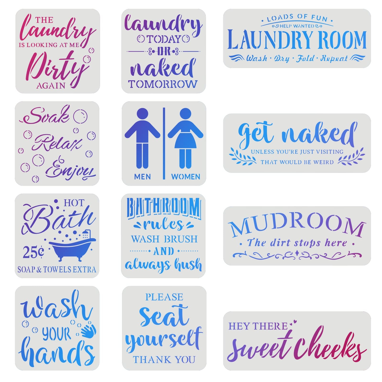 Amazon FINGERINSPIRE 12 Pcs Laundry Stencils Plastic Bathroom Rules Drawing Painting Sets Laundry Words Template Reusable Laundry Room Painting Stencils For Painting On Wood Floor Wall And Tile Arts Crafts