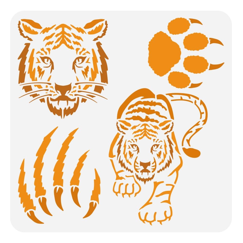 Amazon FINGERINSPIRE Tiger Paw Print Painting Stencil 11 8x11 8 Inch Plastic PET Tiger Head Pattern Drawing Template For DIY Arts Crafts Sewing