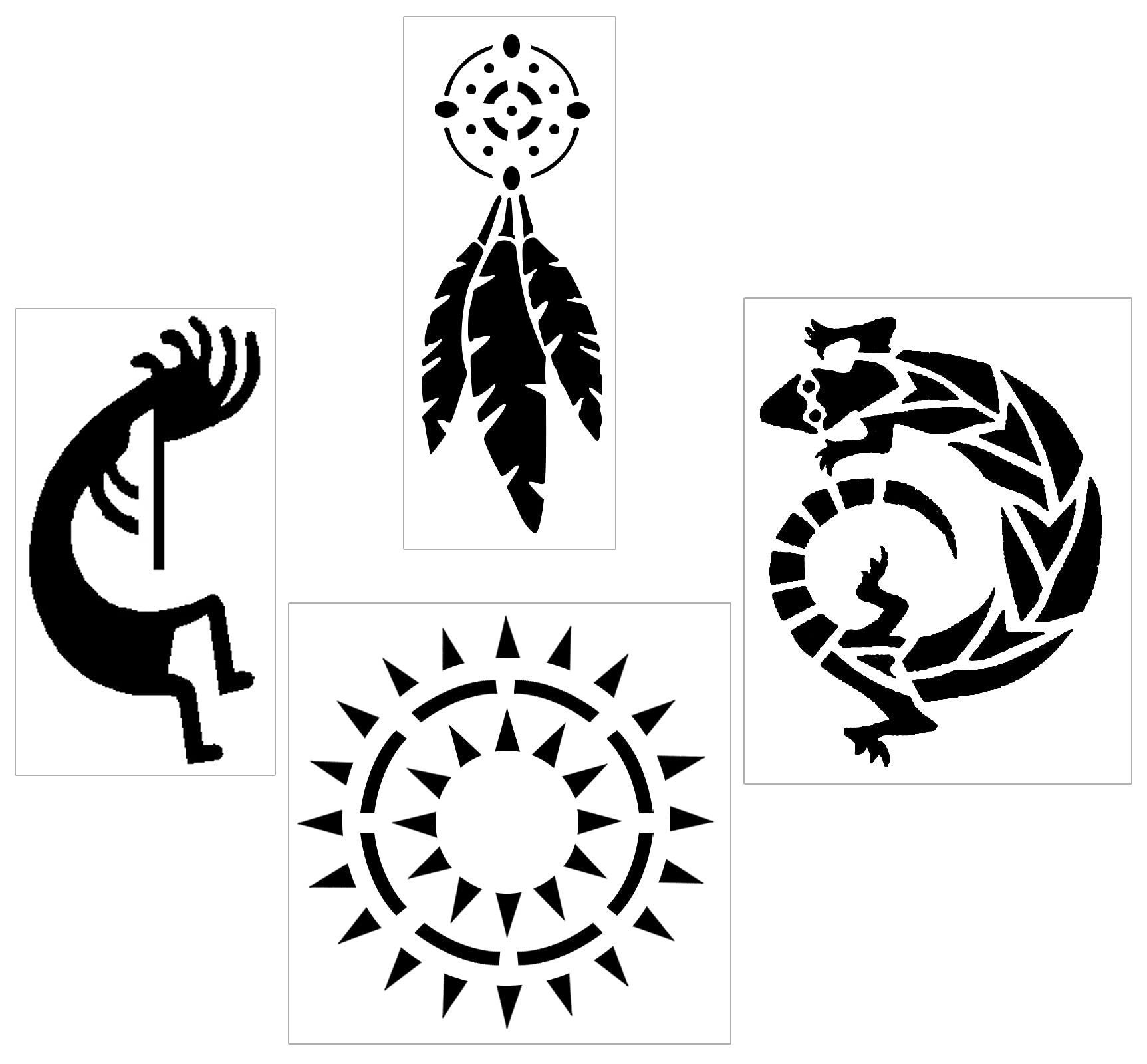 Amazon Southwestern Stencils For Painting On Wood Wall Canvas Kokopelli Dream Catcher Feather Lizard Sun Print Southwest Tribal Aztec Boho Themed Reusable Stencil Templates Set 4 Items Tools Home Improvement