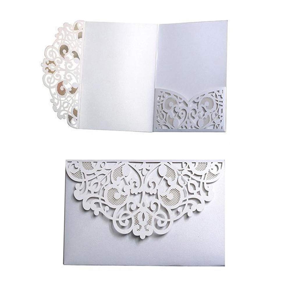 Amazon Wedding Invitation Cards 10pcs Laser Cut Floral Design Invites Pocket For Bridal Showers Engagement Parties Includes Covers Blank Inserts White Home Kitchen