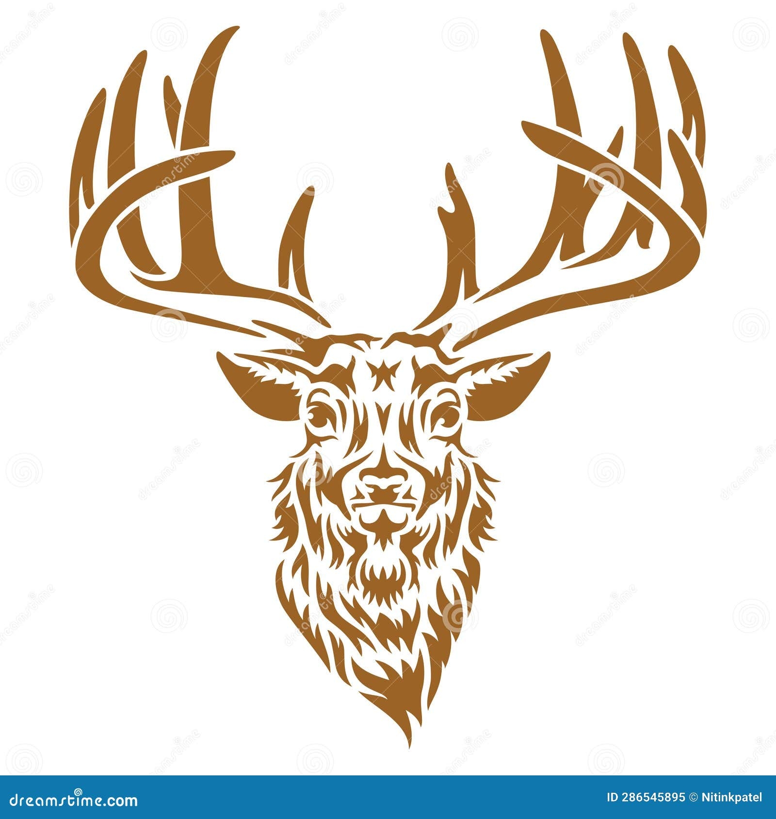 American Elk Front Face Printable Vector Stencil Stock Vector Illustration Of Hunting Printable 286545895