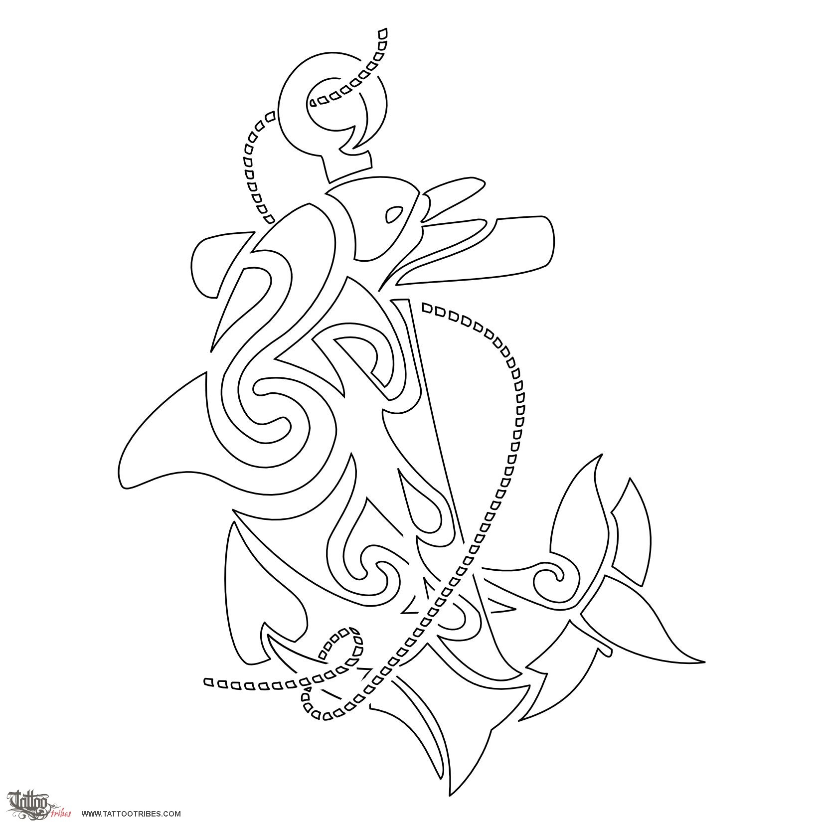 Anchor And Dolphin Sea Lover Joy Anchor Dolphin Original Tribal Tattoo Design