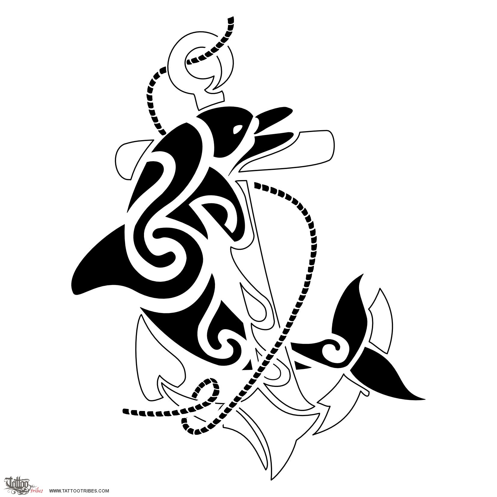 Anchor And Dolphin Sea Lover Joy Anchor Dolphin Original Tribal Tattoo Design
