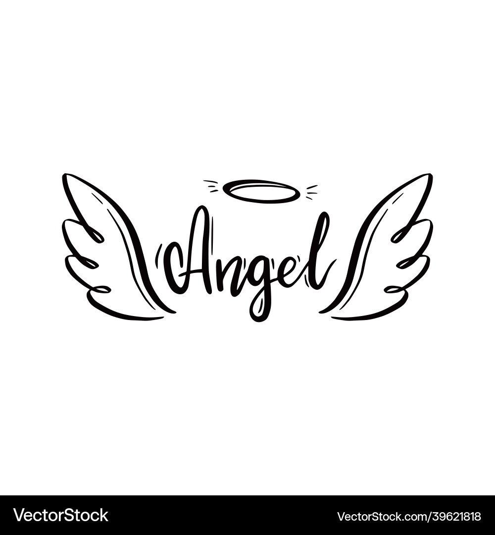 Angel Wing With Halo And Lettering Text Royalty Free Vector