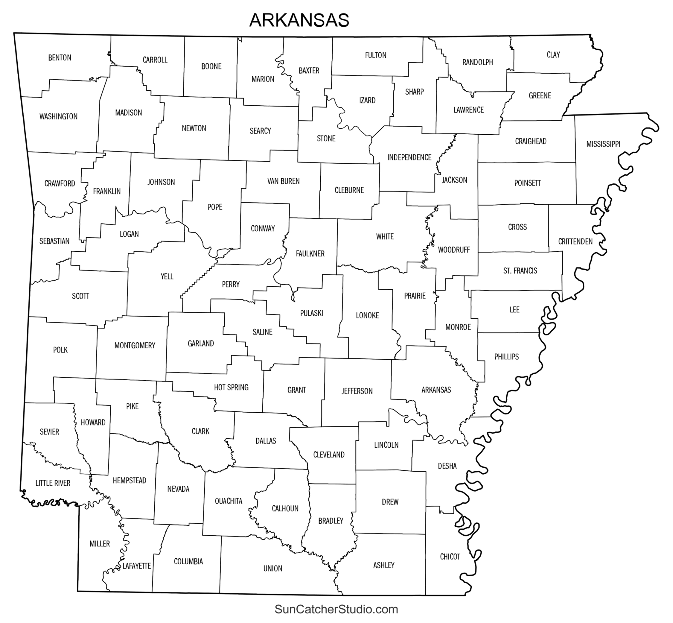 Arkansas County Map Printable State Map With County Lines Free Printables Monograms Design Tools Patterns DIY Projects