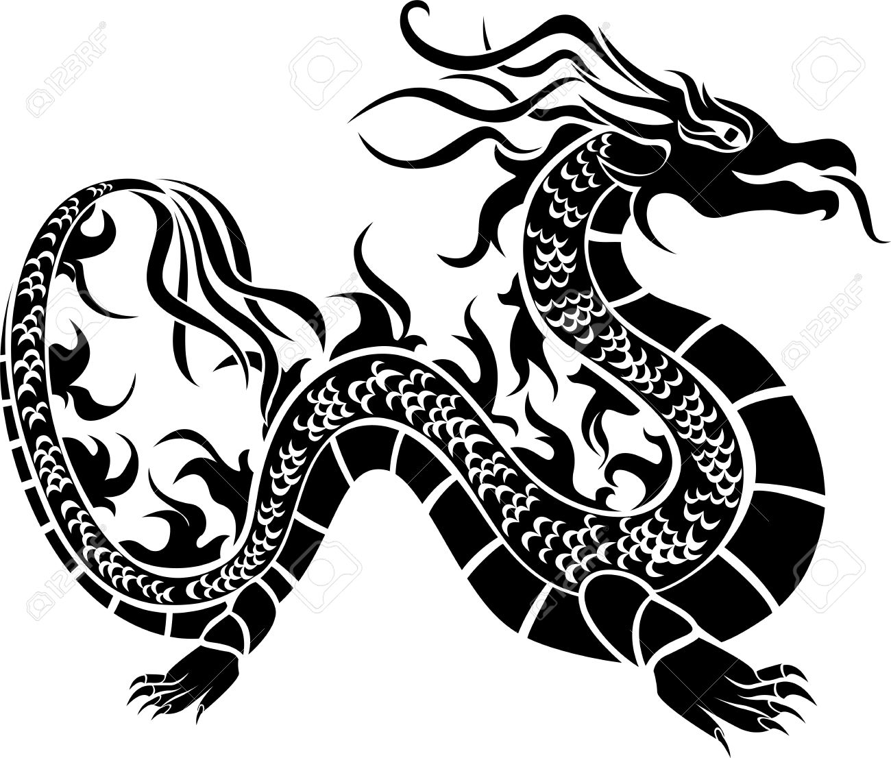 Asian Dragon Black Stencil Royalty Free SVG Cliparts Vectors And Stock Illustration Image 19891883 