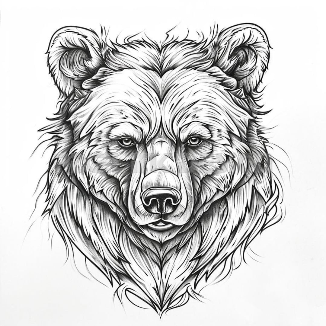 Bear Tattoo Design Download High Resolution Digital Art PNG Transparent Background Printable SVG Tattoo Stencil Etsy