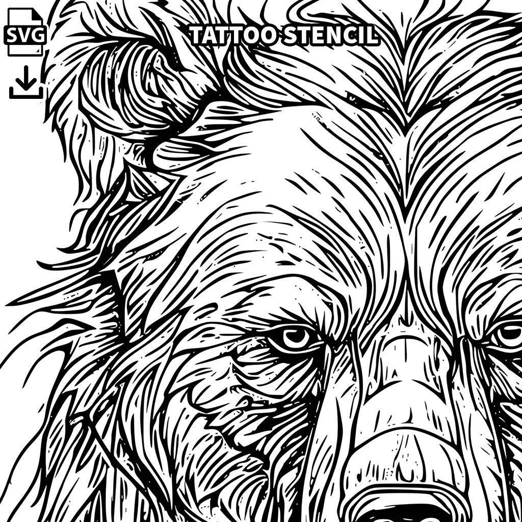Bear Tattoo Design Download High Resolution Digital Art PNG Transparent Background Printable SVG Tattoo Stencil Etsy