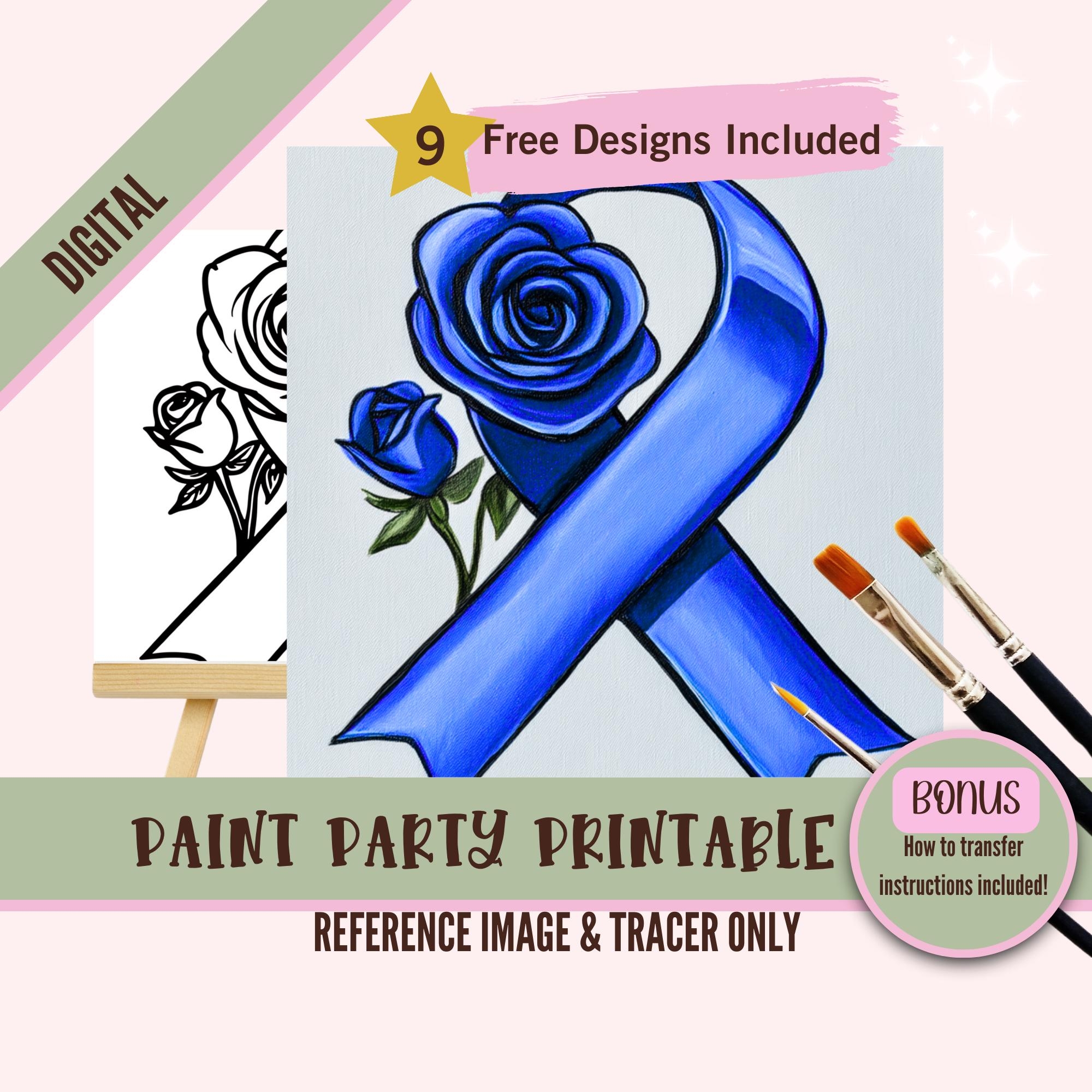 Blue Child Abuse Awareness Ribbon Sip And Paint Downloadable Stencil Art DIY Acrylic Painting Party Image Transfers Paint Night Canvas Etsy