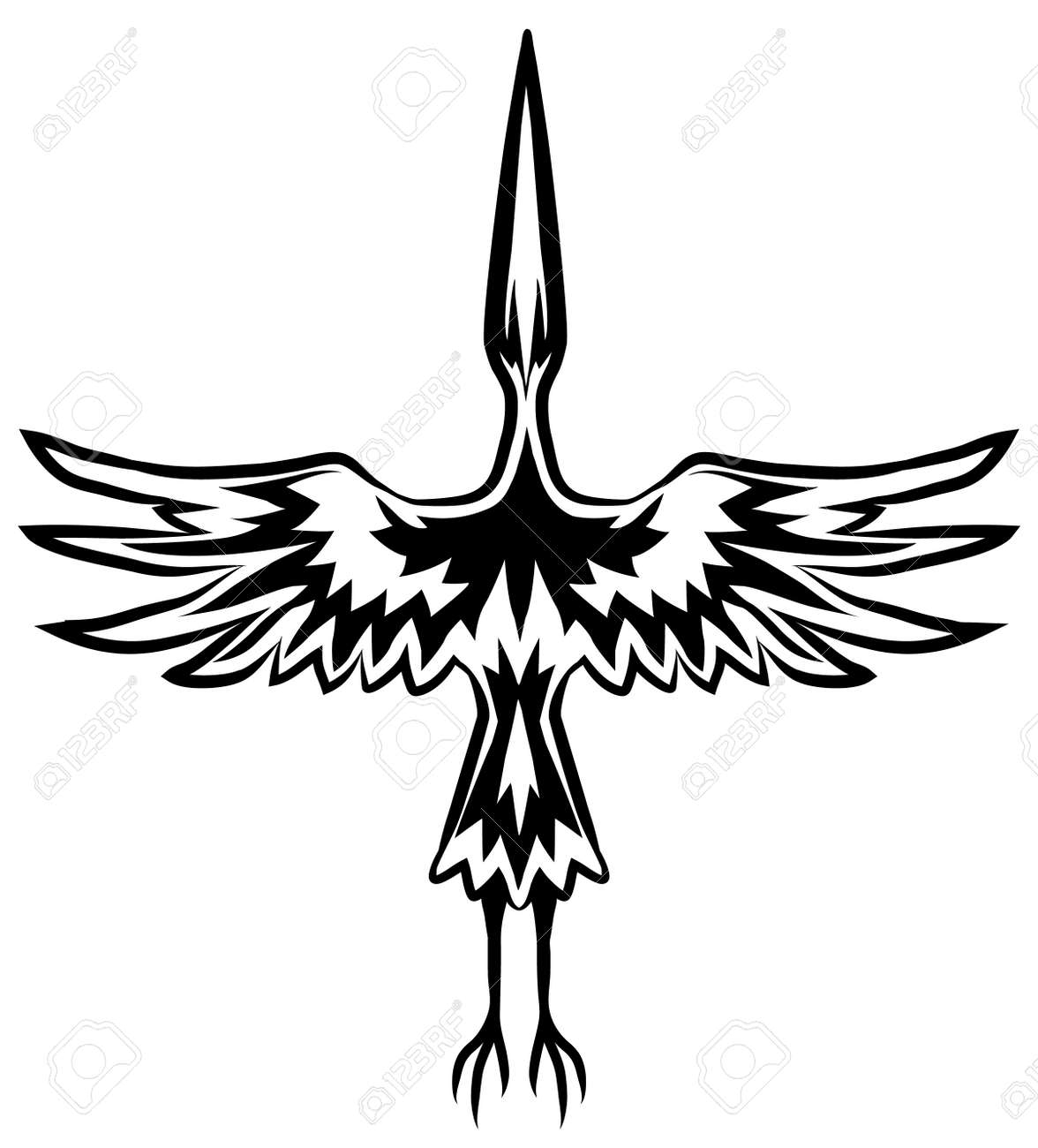 Crane Bird Top View Flying Decorative Stencil Black Vector Illustration Horizontal Isolated Royalty Free SVG Cliparts Vectors And Stock Illustration Image 178052243 