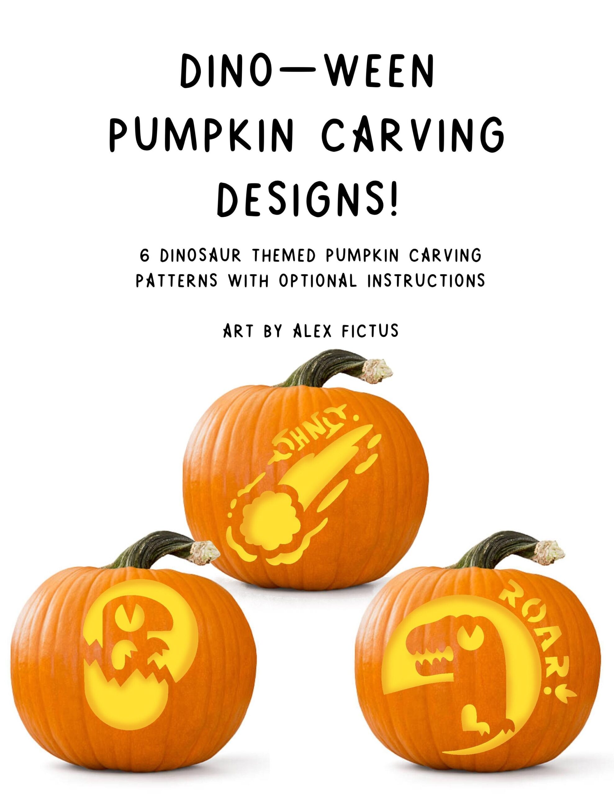 Dino ween Pumpkin Carving Design PDF 6 Paleontology Spooky Cute Halloween Carving Patterns Digital Download Etsy