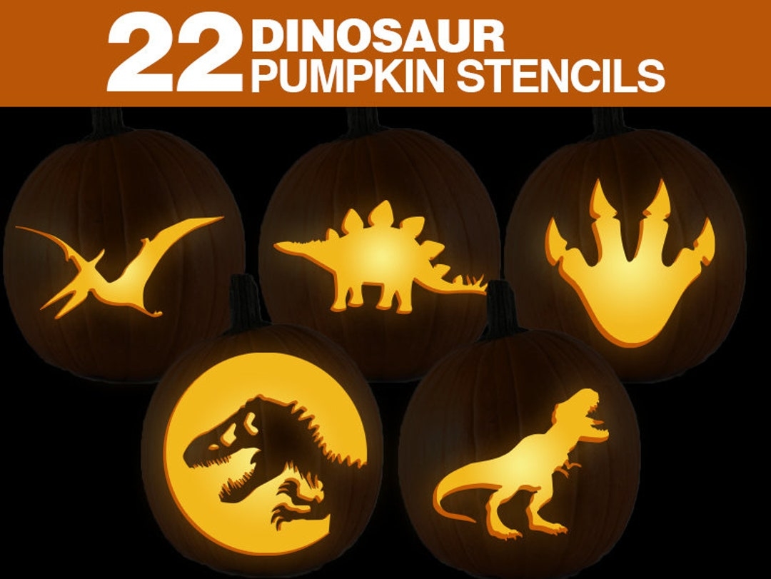 Dinosaur Pumpkin Stencils Printable Dinosaur Pumpkin Carving Stencils Set Kids Halloween Crafting Pumpkin Template Etsy