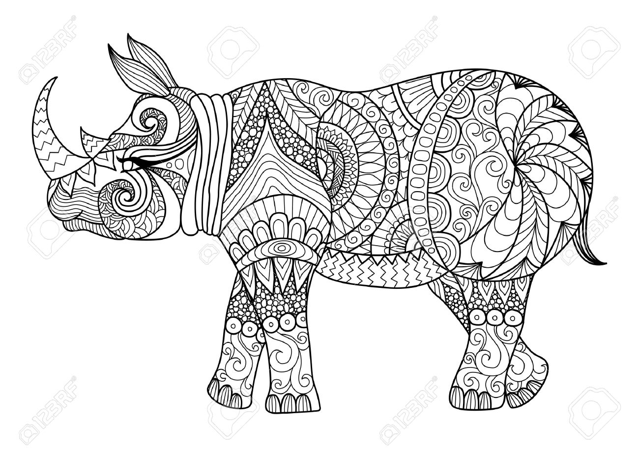 Drawing Zentangle Rhino For Coloring Page Shirt Design Effect Logo Tattoo And Decoration Royalty Free SVG Cliparts Vectors And Stock Illustration Image 48246497 
