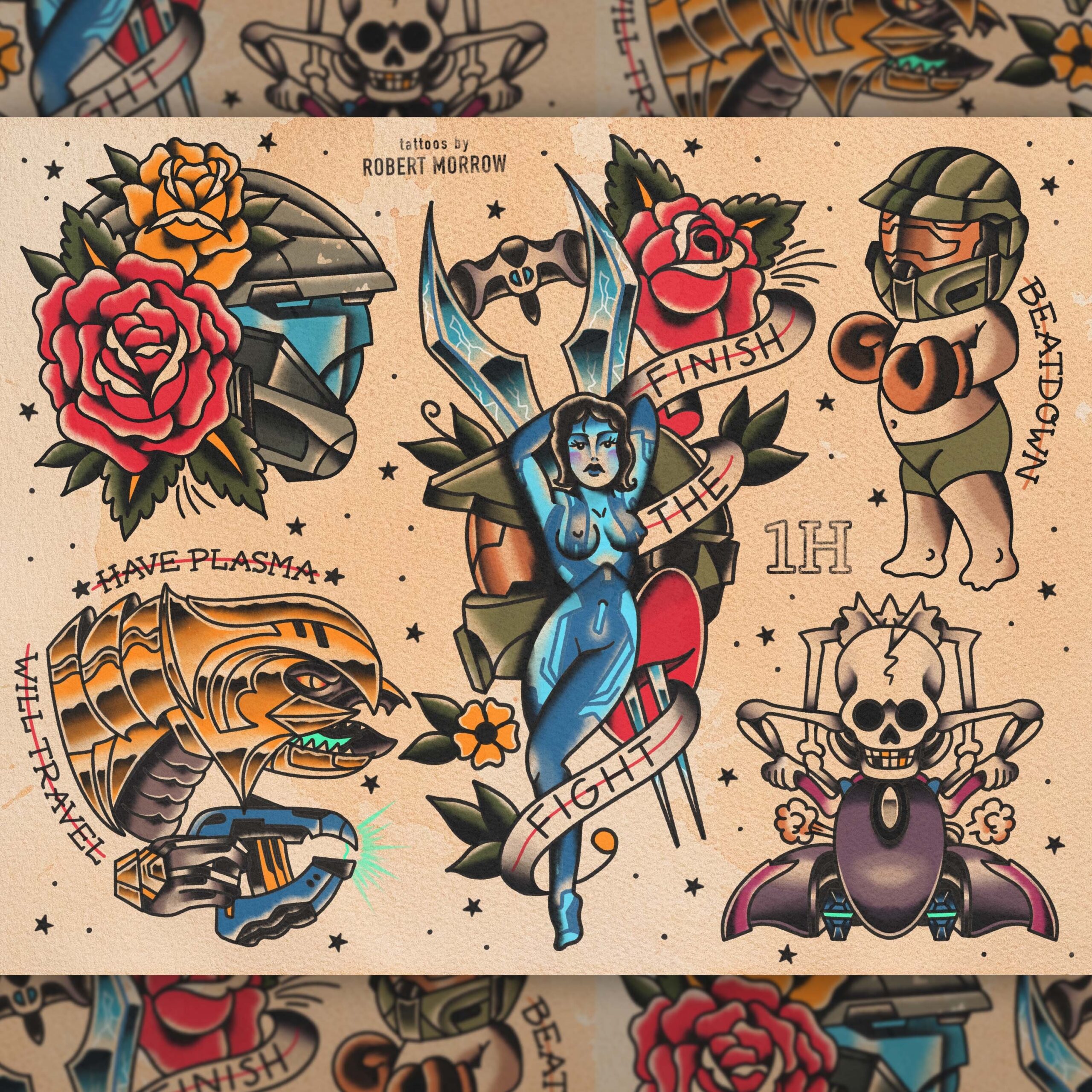 FINISH THE FIGHT Tattoo Flash Sheet Etsy
