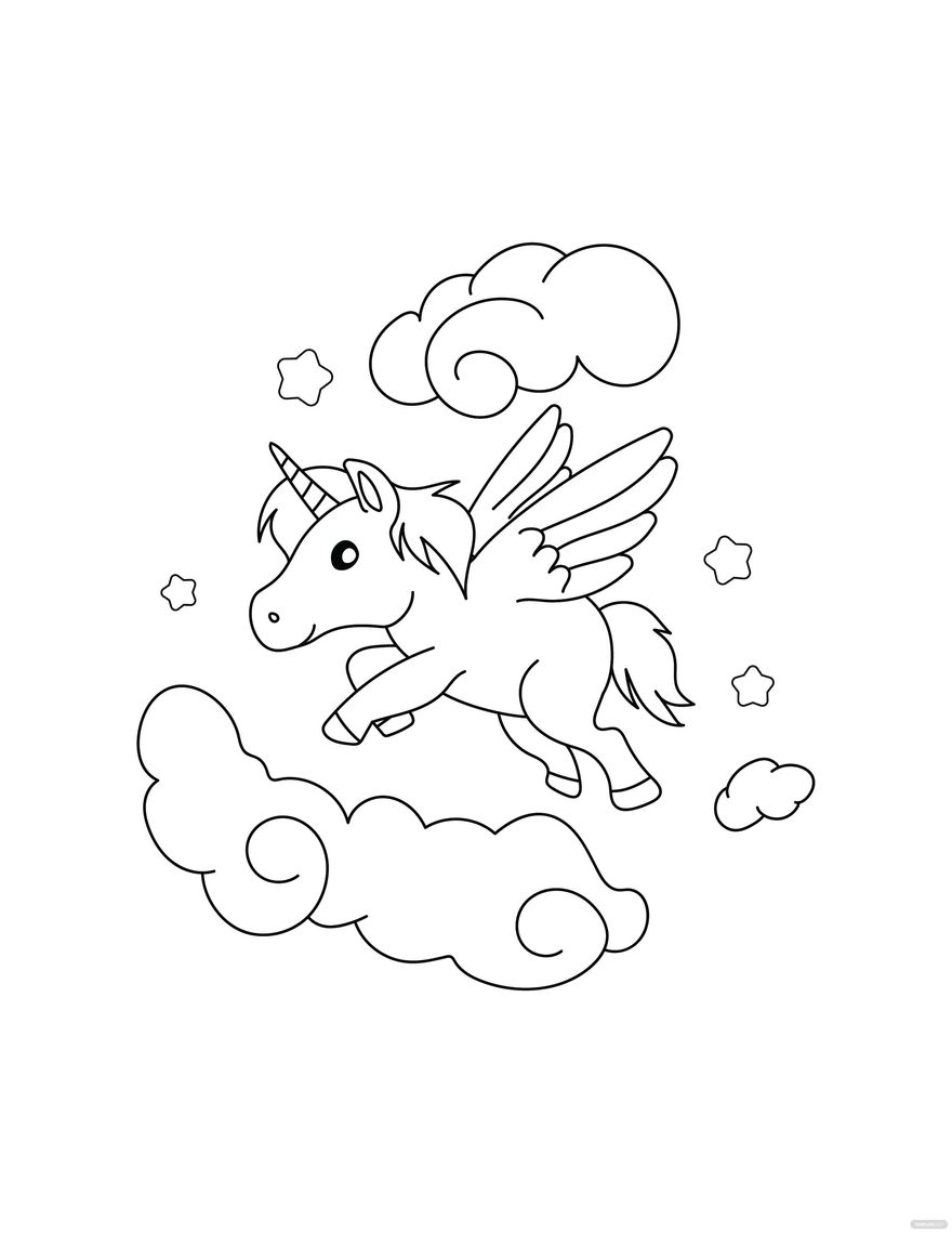 Flying Unicorn Coloring Page In Illustrator PDF SVG JPG EPS PNG Download Template