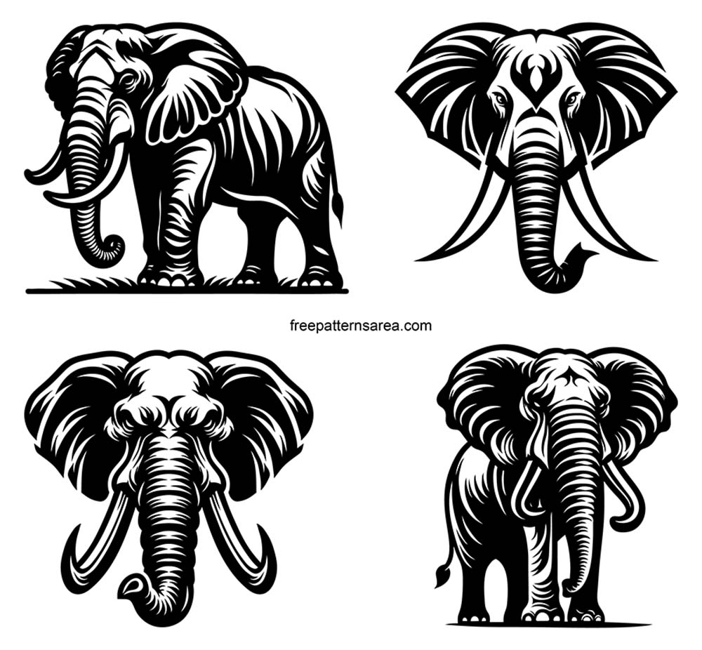 Free Download Artistic Black White Elephant Vector Designs FreePatternsArea