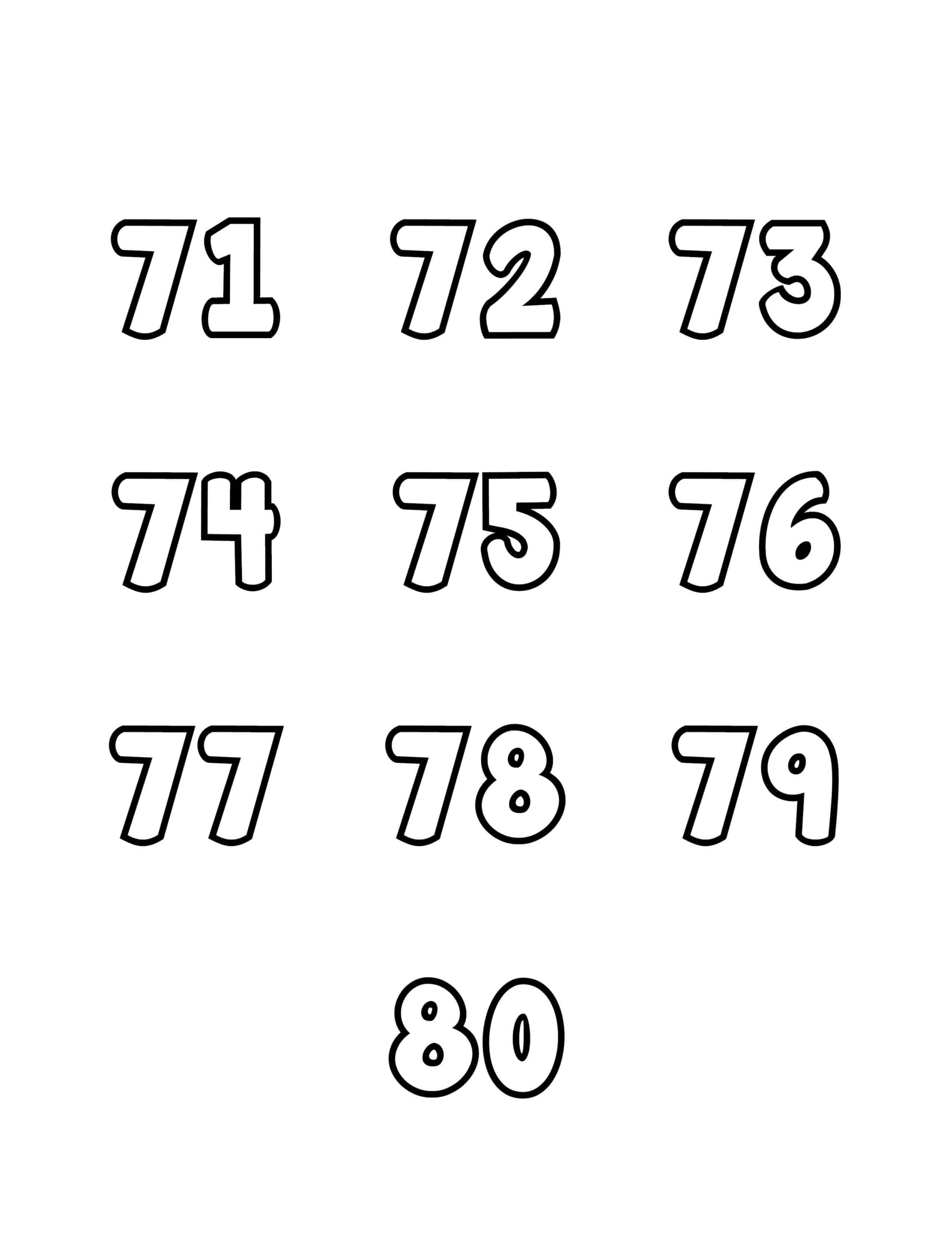 Free Printable Tracing Numbers Bubble Numbers Set 71 To 80