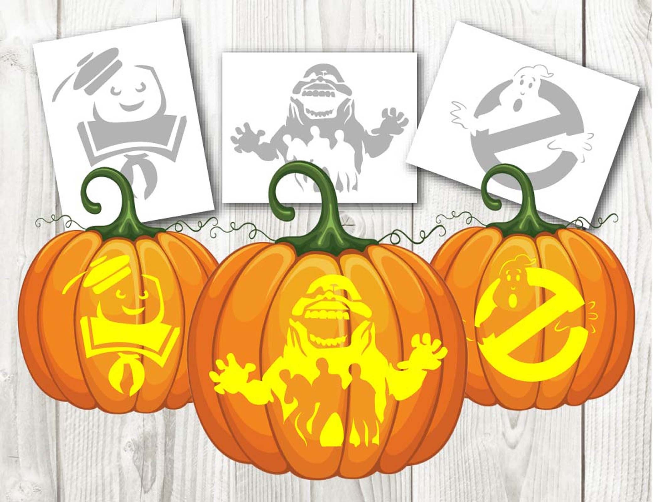 Halloween Ghostbusters Pumpkin Carving Stencil Templates Instant Download Digital File Etsy