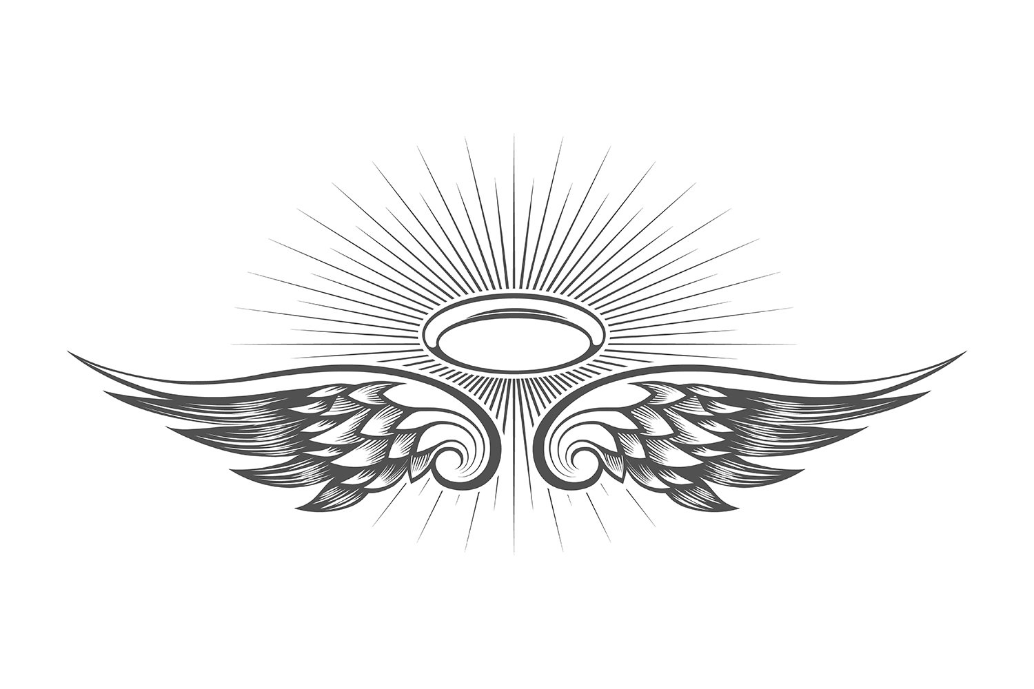 Halo With Wings Religious Angel Engraving Tattoo
