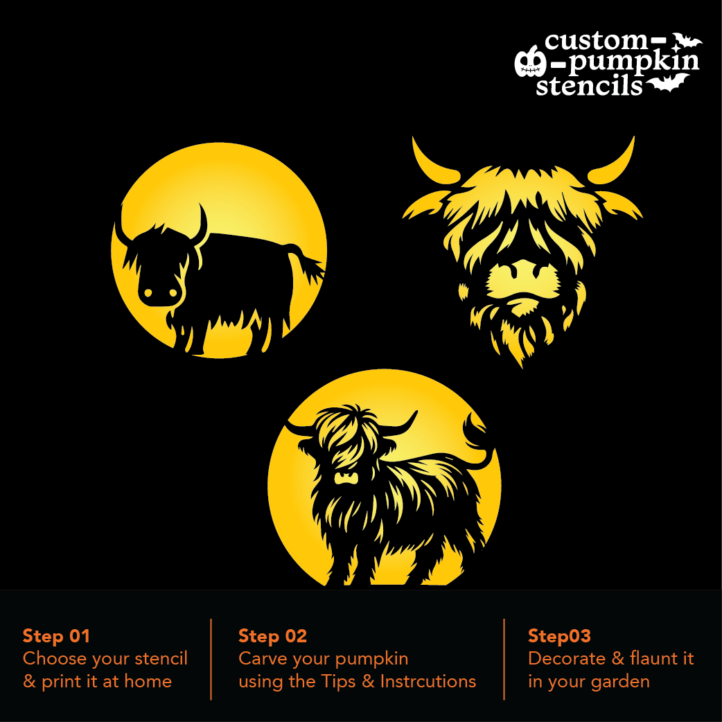 Highland Cow Pumpkin Carving Stencil Custom Pumpkin Stencils 2025