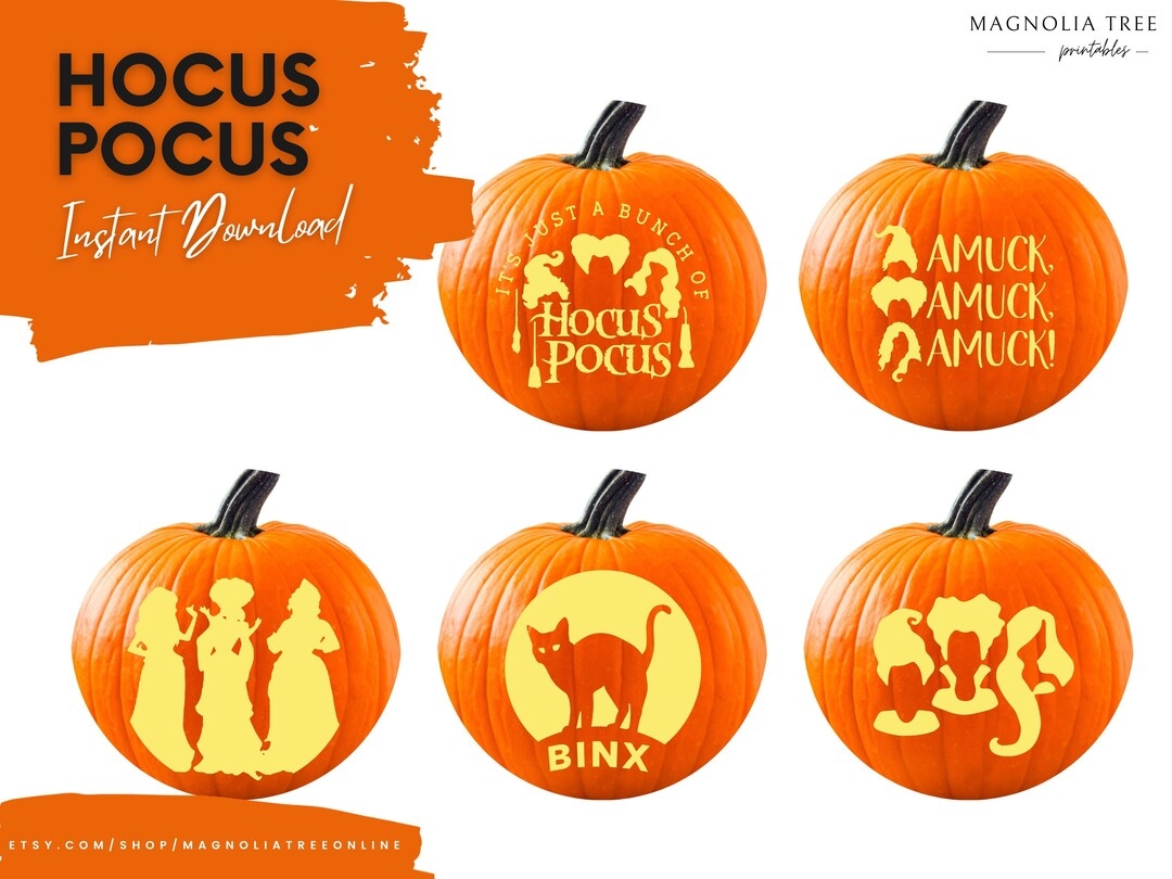 Hocus Pocus Jack o lantern Stencils Hocus Pocus DIGITAL DOWNLOAD PRINTABLE Pumpkin Carving Stencil Set Etsy