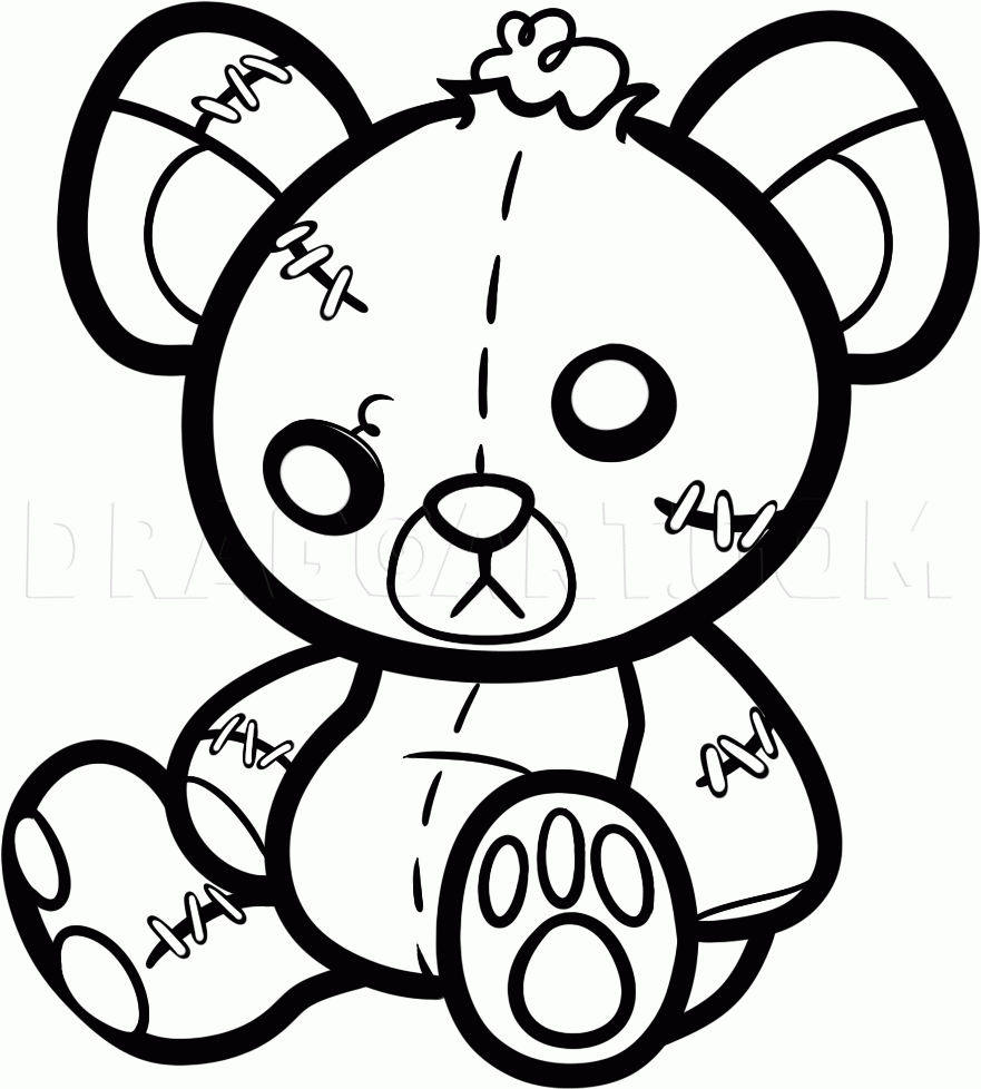 How To Draw A Stitched Teddy Bear Teddy Bear Tattoo Coloring Page Trace Drawing