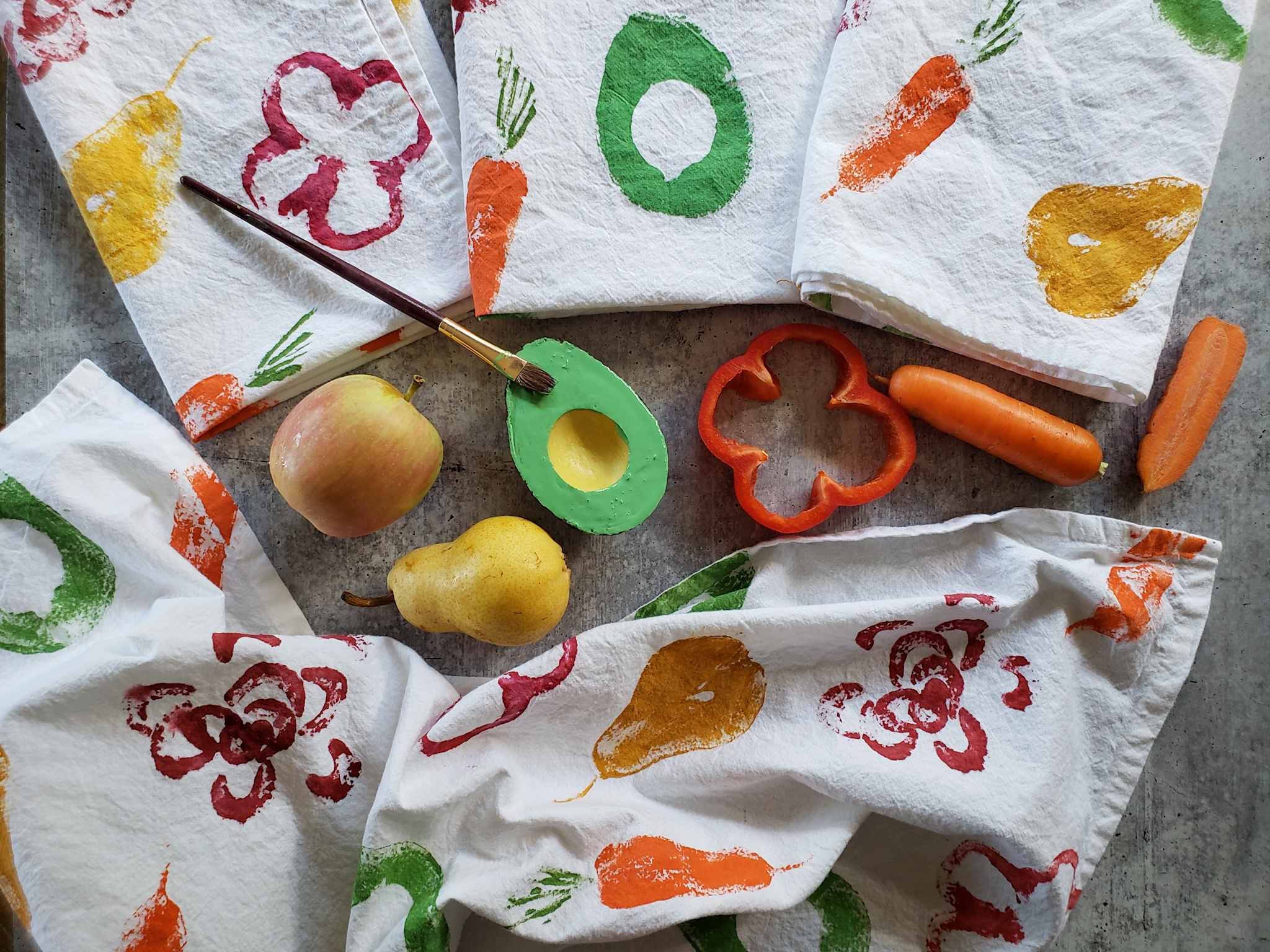 How To Make DIY Fruit Veggie Stamped Tea Towels Homestead And Chill