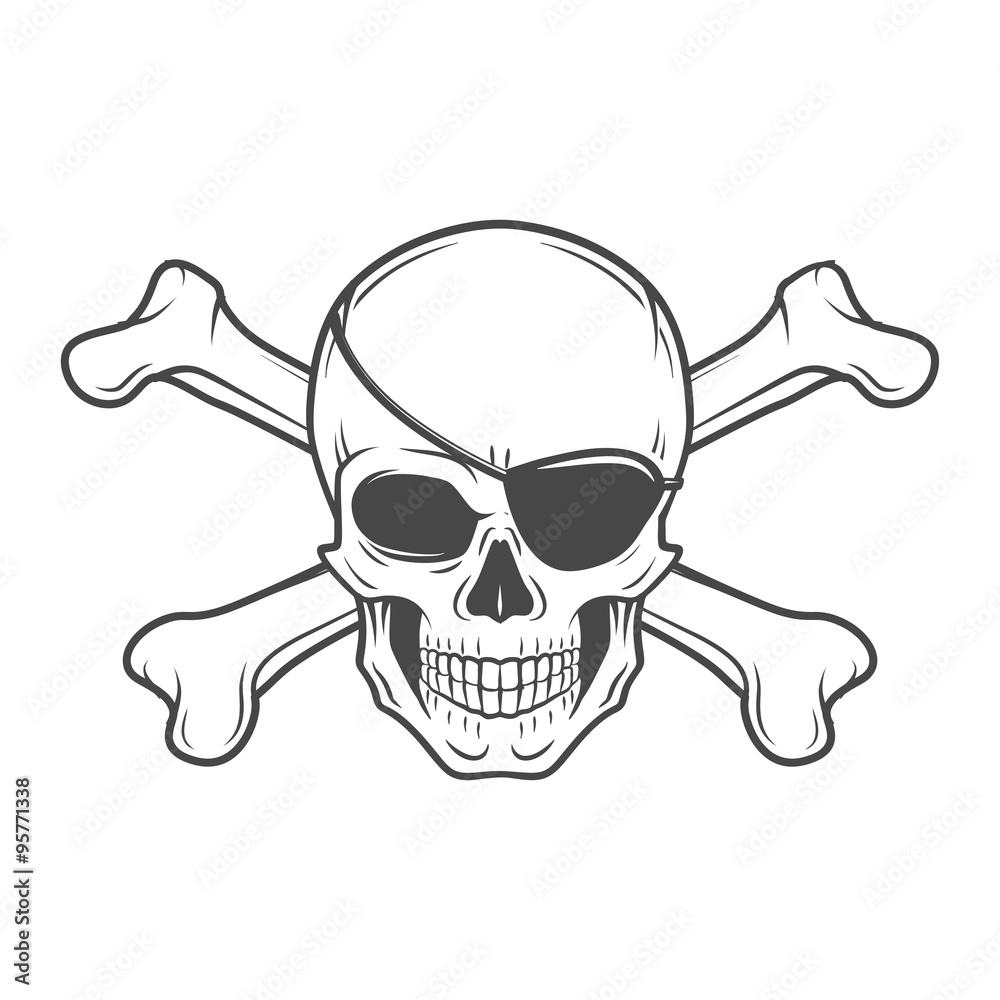 Jolly Roger With Eyepatch And Crossbones Logo Template Evil Skull Vector Dark T shirt Design Pirate Icon Stock Vector Adobe Stock