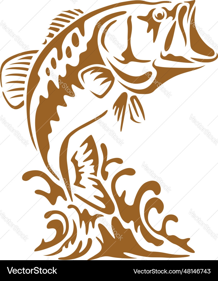 Jumping Bass Fish Stencil Art Royalty Free Vector Image