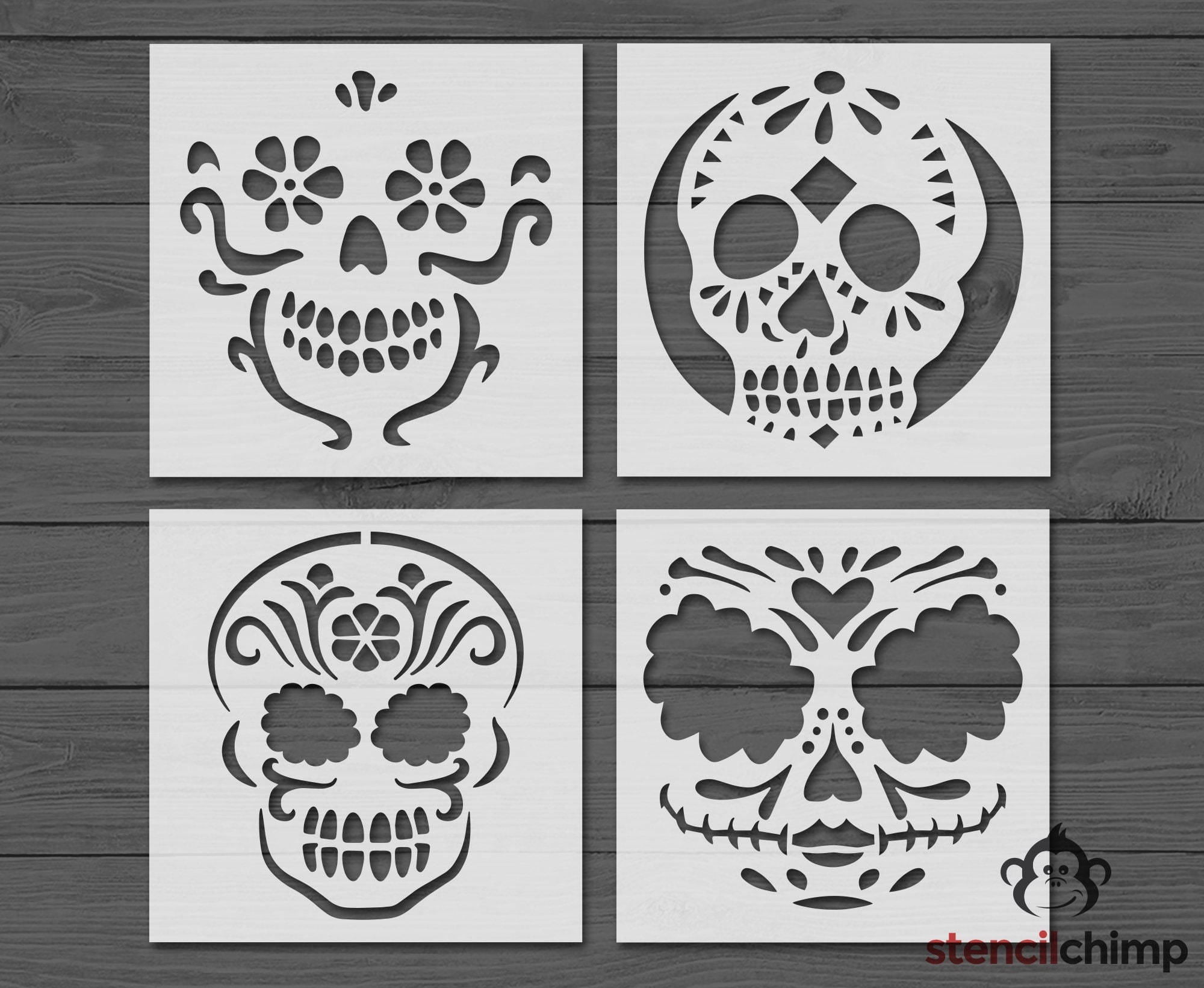 Mexican Sugar Skull Stencil Bundle For Day Of The Dead Halloween Worksheets Library