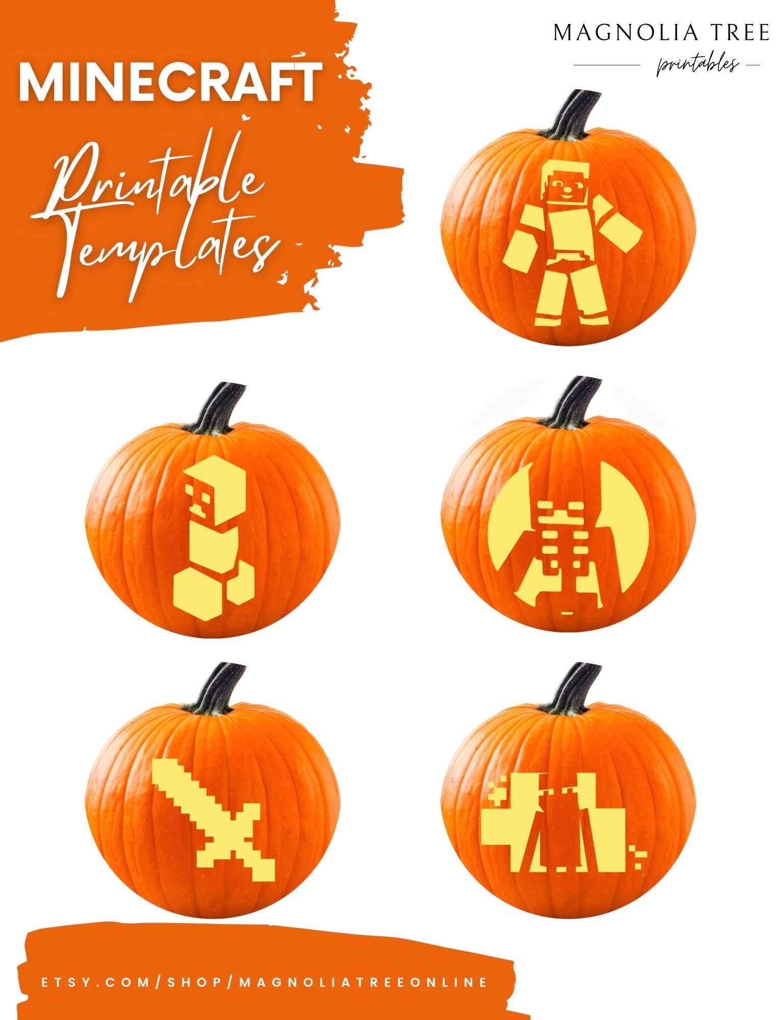 Minecraft Jack o lantern Stencils Minecraft DIGITAL DOWNLOAD PRINTABLE Pumpkin Carving Stencil Set Etsy