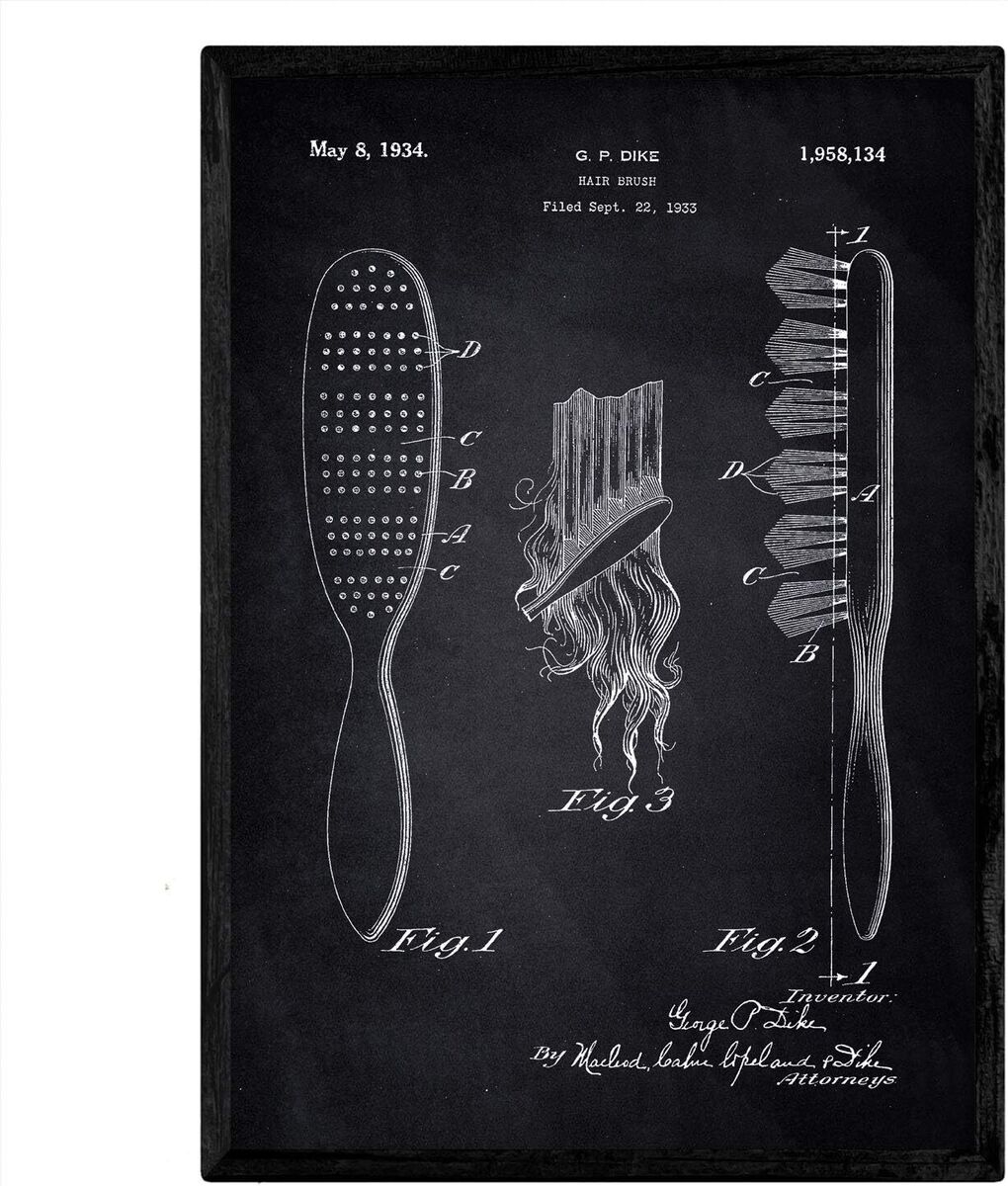 Nacnic Unframed Hair Brush Patent Poster A3 Antique Hair Styling Art For Salon EBay UK