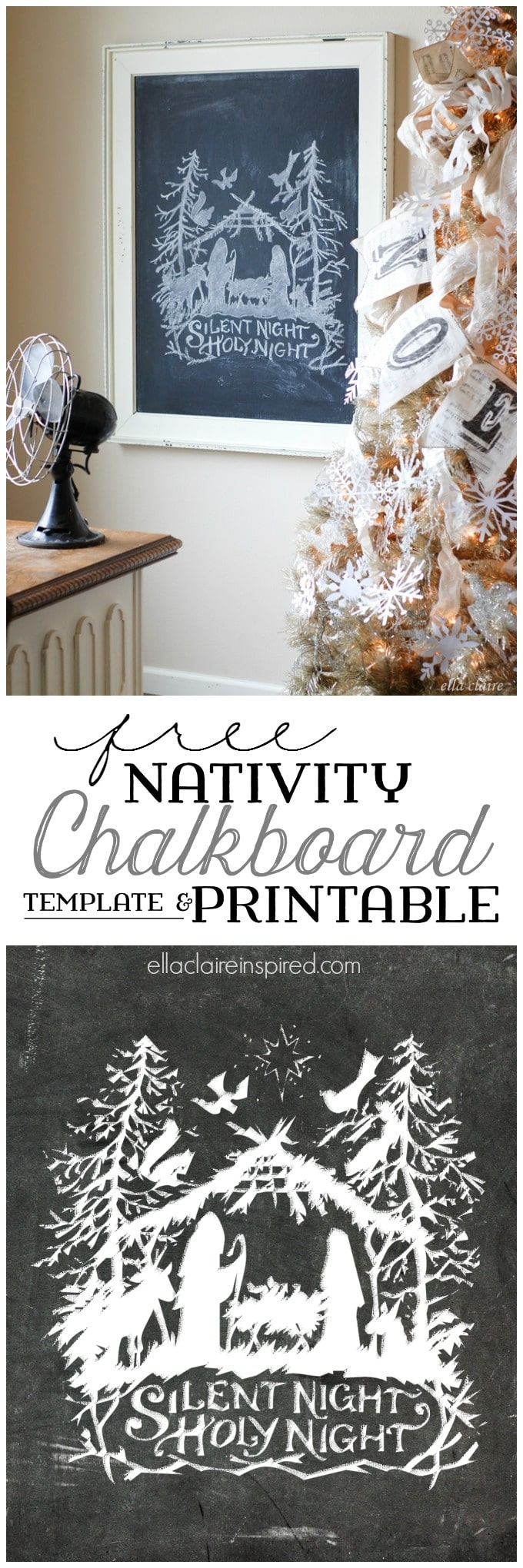 Nativity Chalkboard Art Free Printable And Template Ella Claire Co 