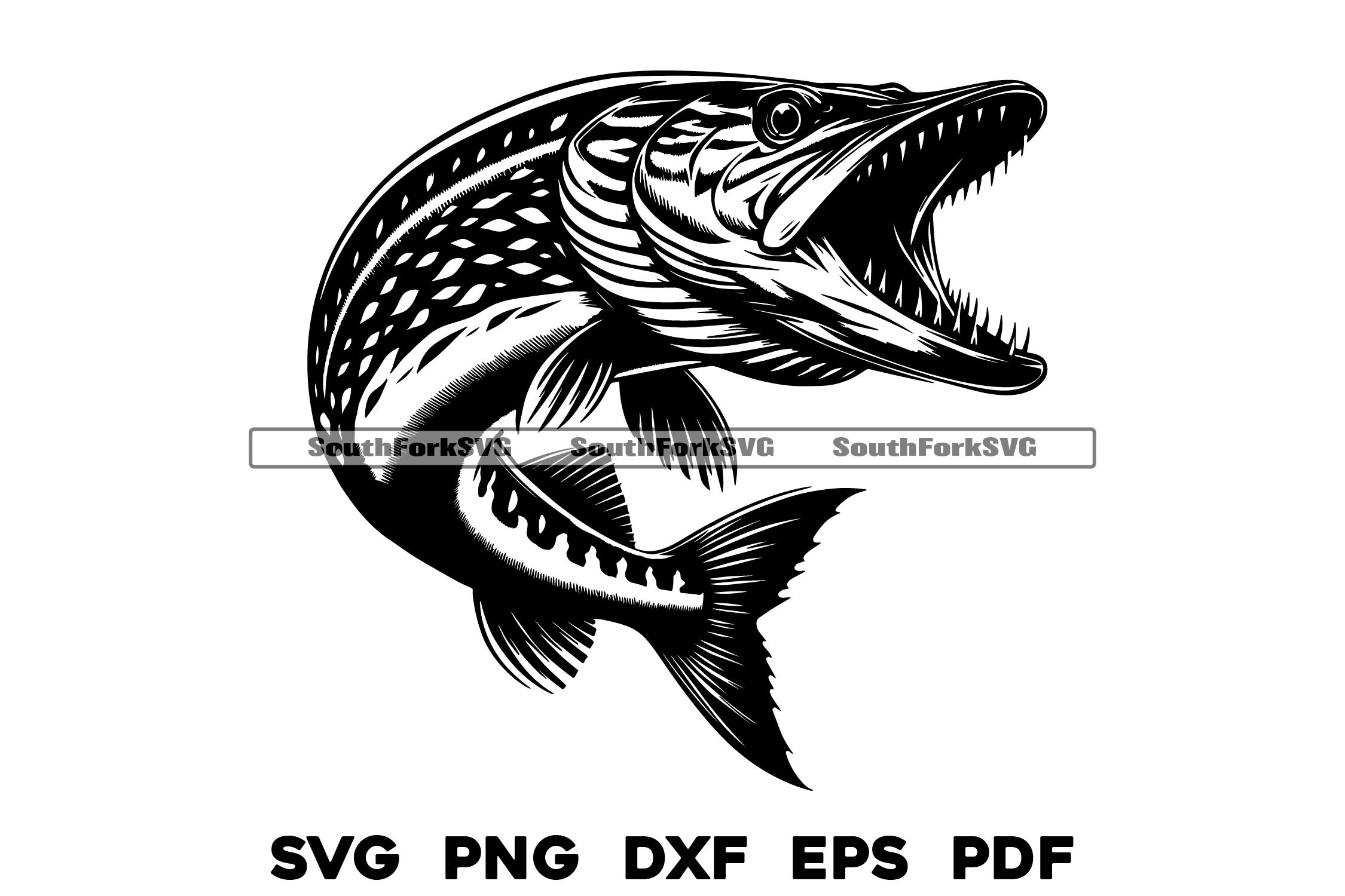 Northern Pike Jumping Design SVG PNG DXF EPS PDF