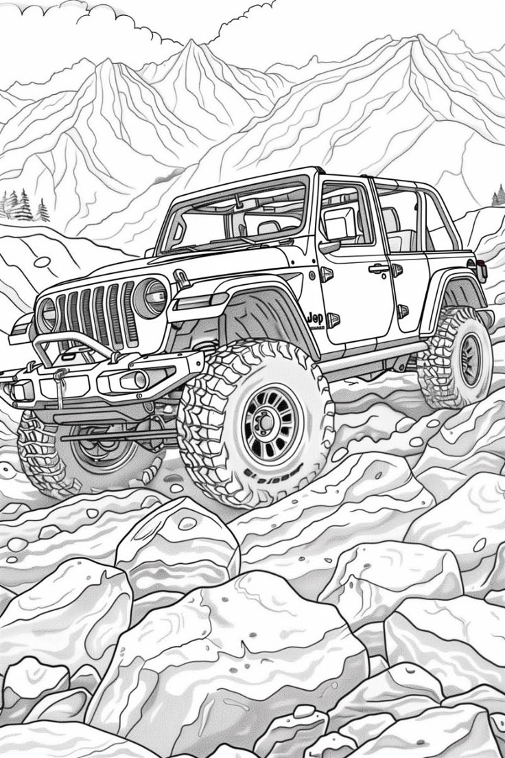 Off road Jeep Driving Over Rocks Coloring Pages
