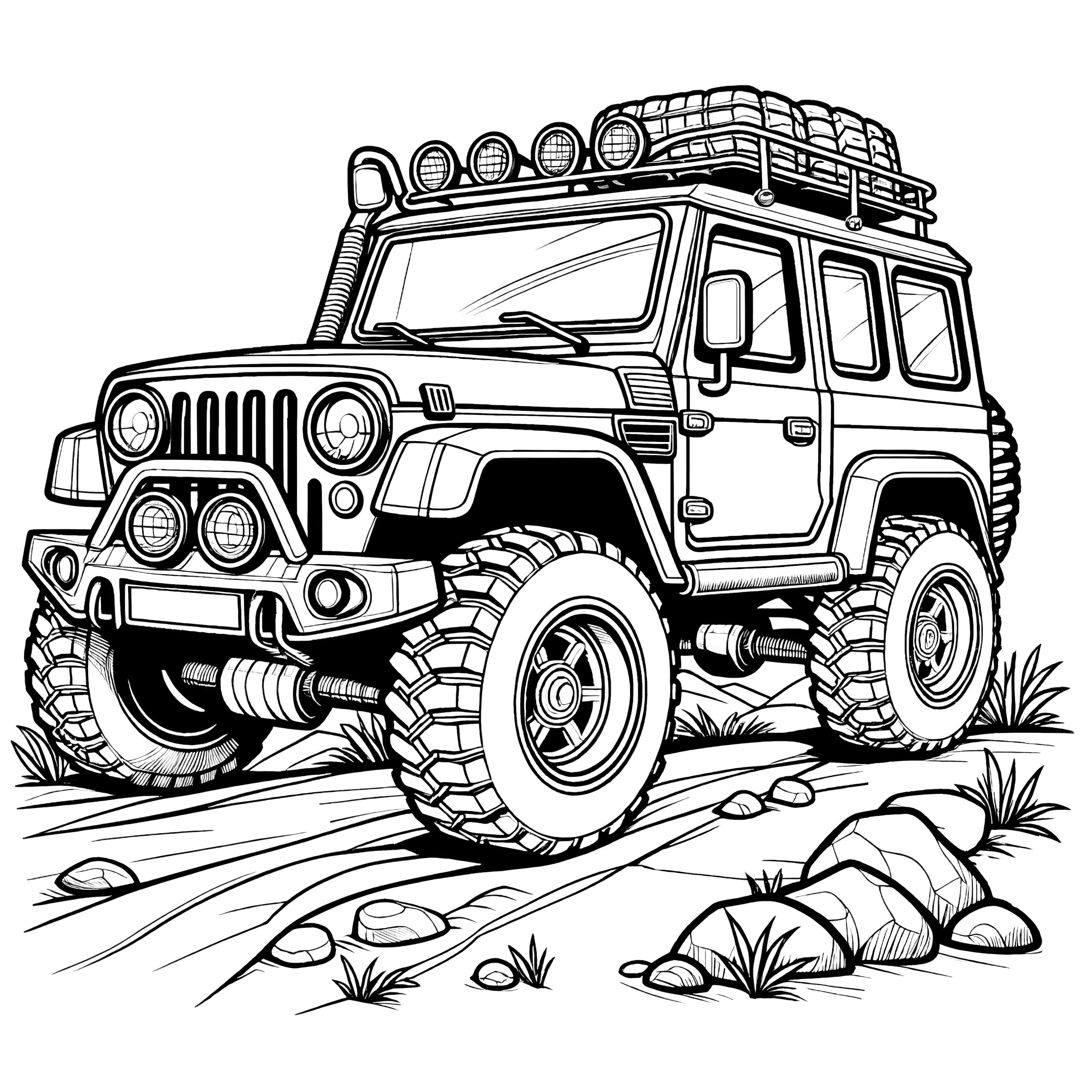 Off road Vehicle On Rocky Terrain Coloring Page For Download free 