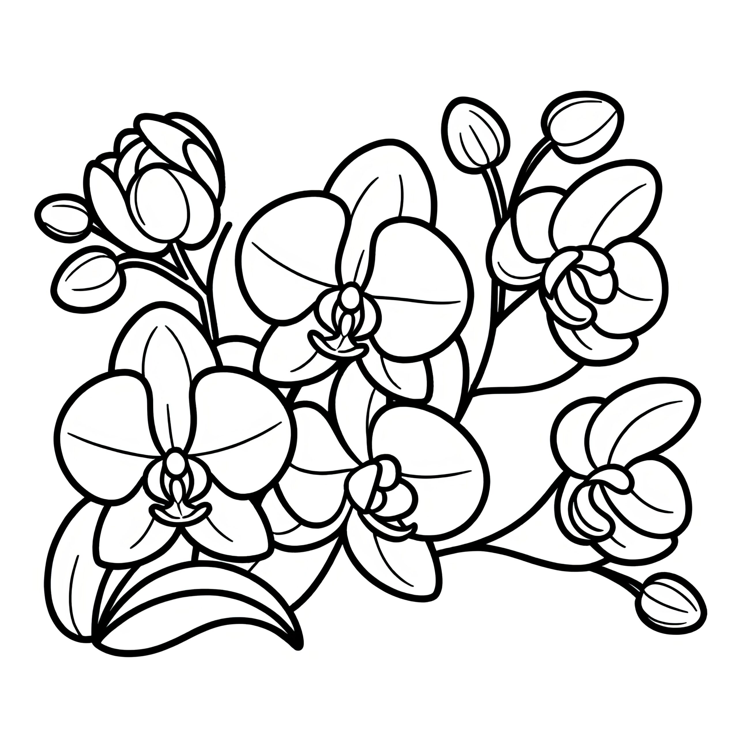Orchid Blossoms Simple Coloring Page Free 