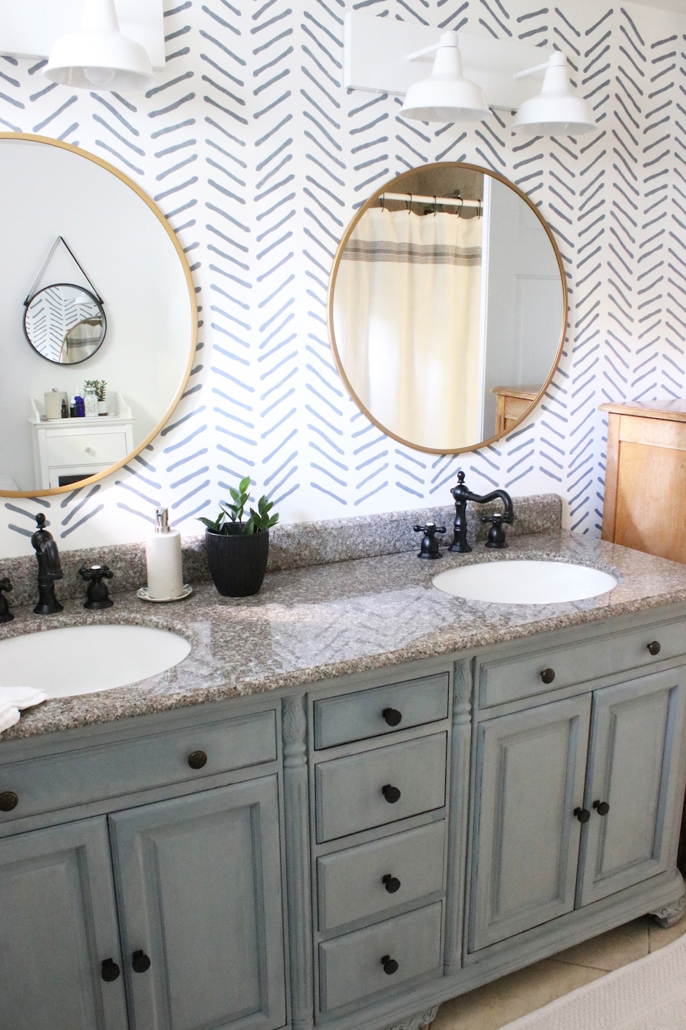 Our Bathroom Makeover Painted Vanity And Wall Stencil Details The Inspired Room