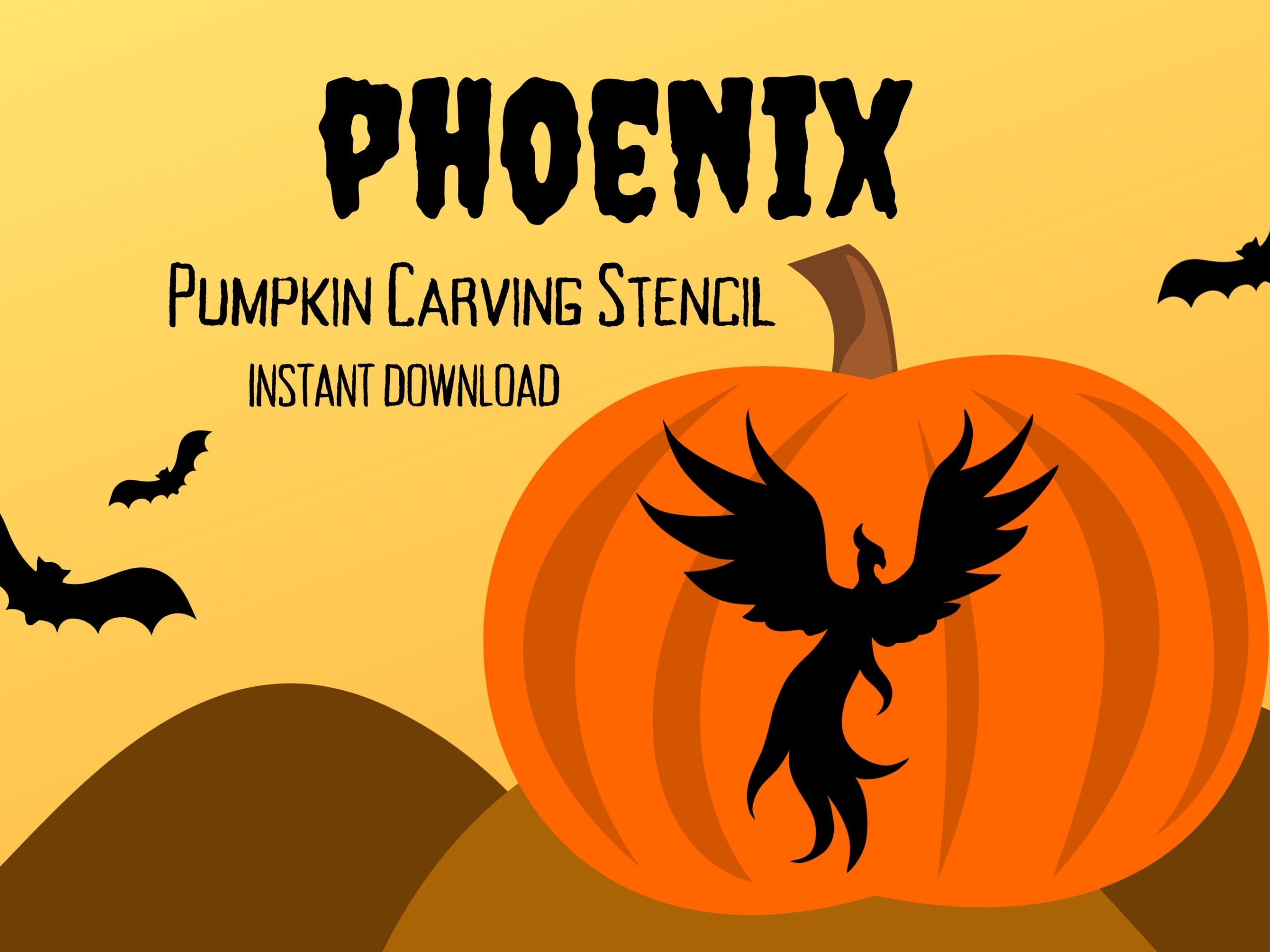Phoenix Pumpkin Carving Stencil 1 Festive Halloween Jack O lantern Carving Pattern Etsy
