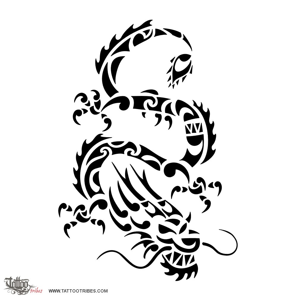 Polynesian Dragon Power Protection Chinese Dragon Maori Original Polynesian Tattoo Design