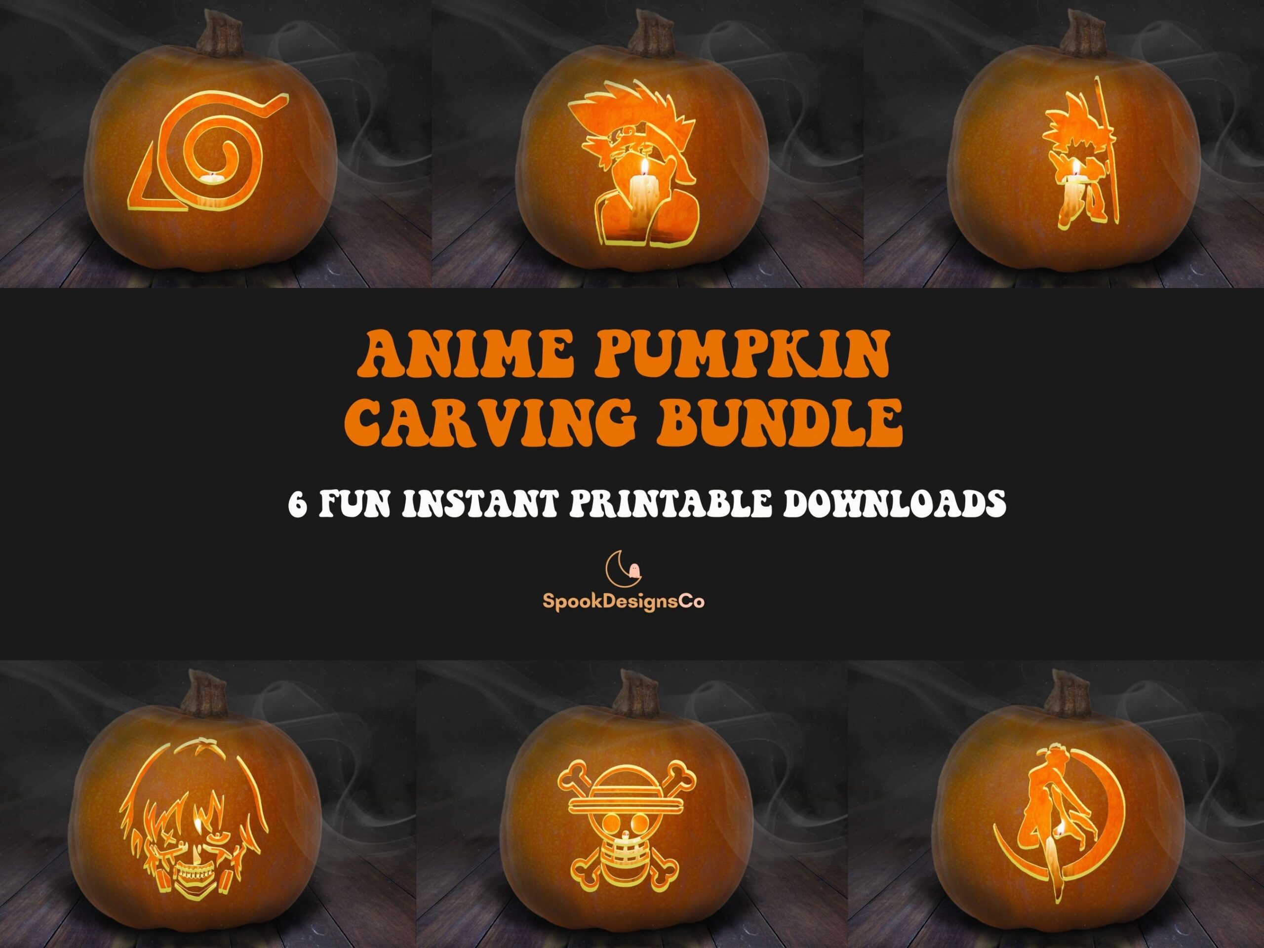 Printable Anime Pumpkin Stencil Bundle Characters Favorite Popular Anime Pumpkin Carving Stencil Etsy