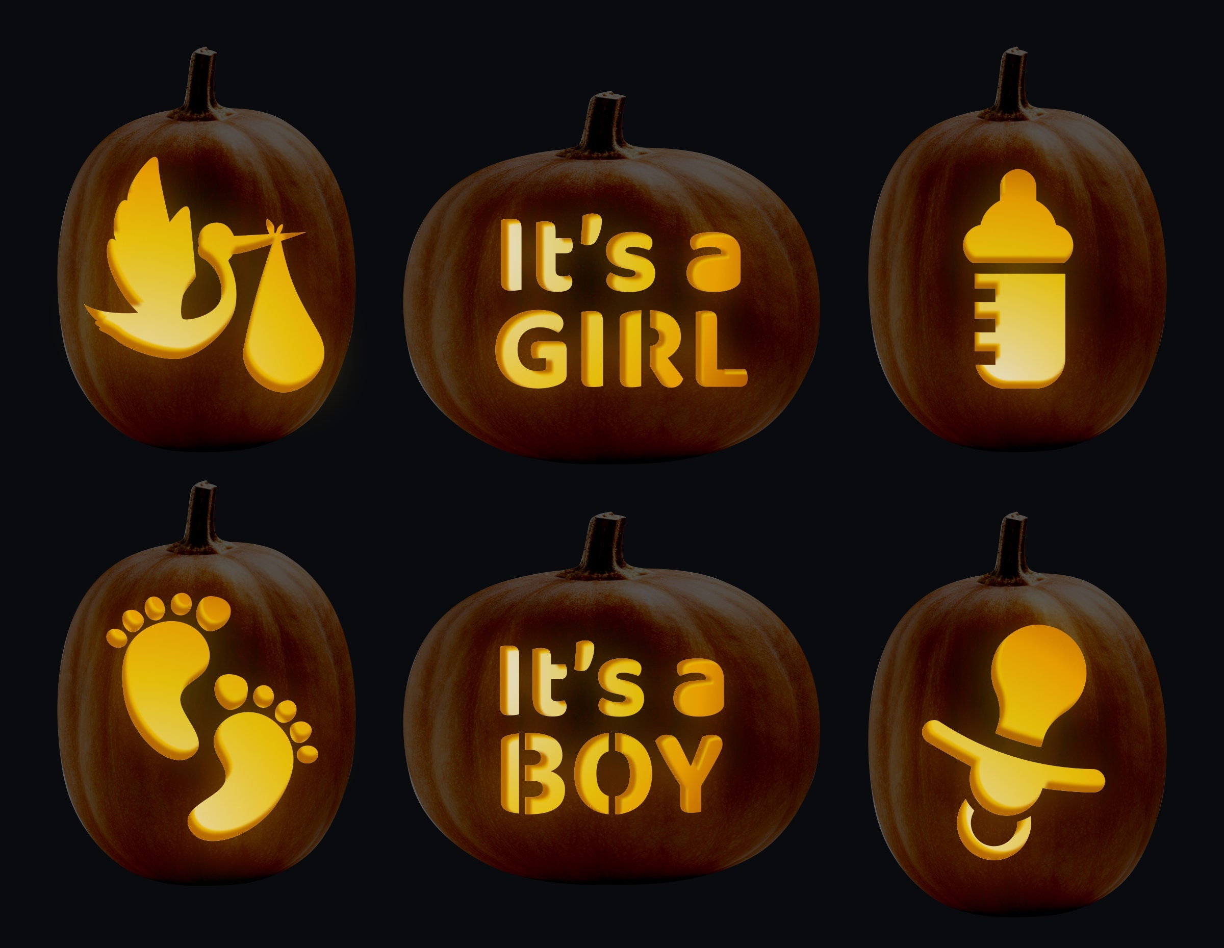 Printable Baby Announcement Pumpkin Carving Patterns For Halloween Jack o lantern For Gender Reveal Party Etsy