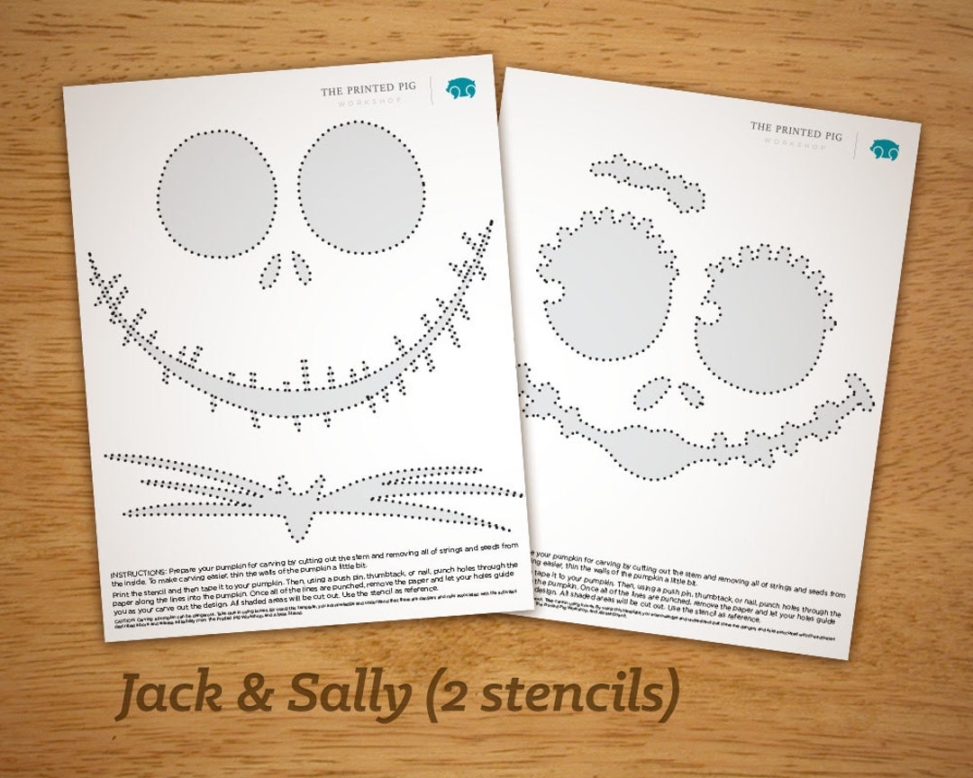 Printable Pumpkin Carving Pattern Jack Sally Nightmare Before Christmas Set Etsy